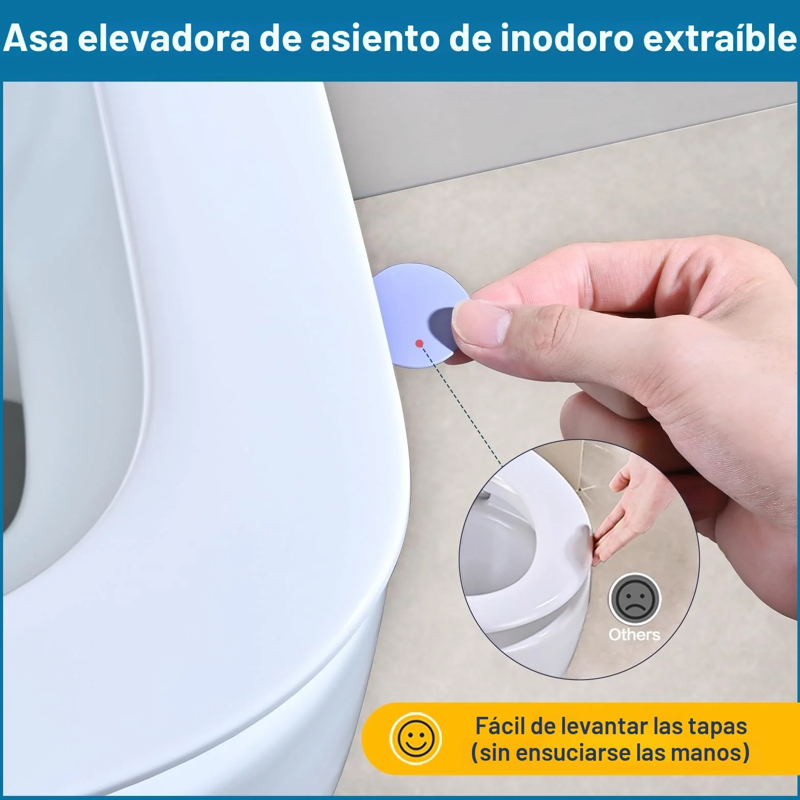 Asiento de Inodoro Cuadrado con Cierre Suave, Tapa WC Ultrafino, Liberación Rápida, Universal 42.5x34.5cm