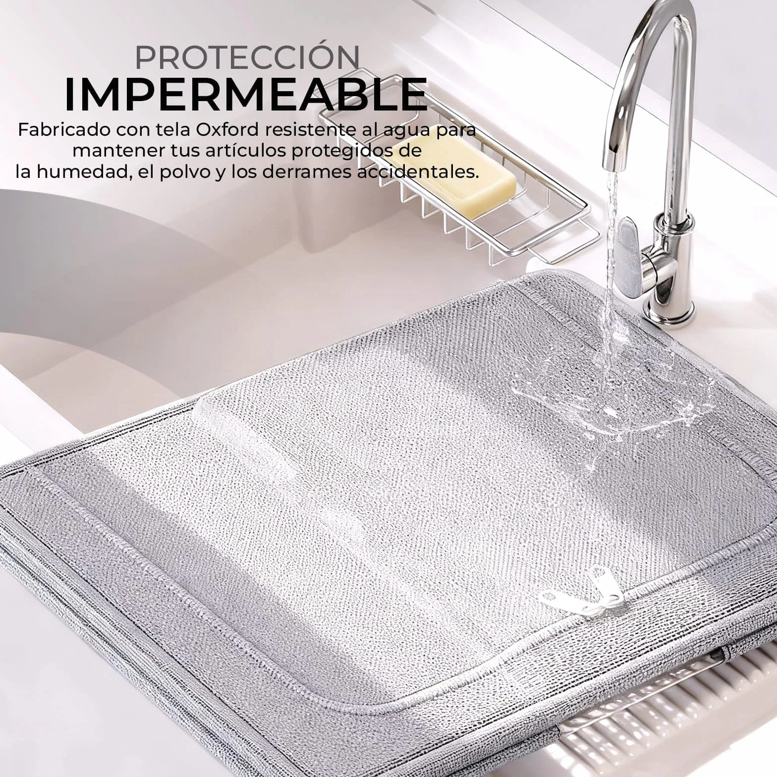 Cajas de Almacenamiento con Cremallera y Ventana Pack 3 Unidades Impermeable Metálica Plegables Gris claro 24L
