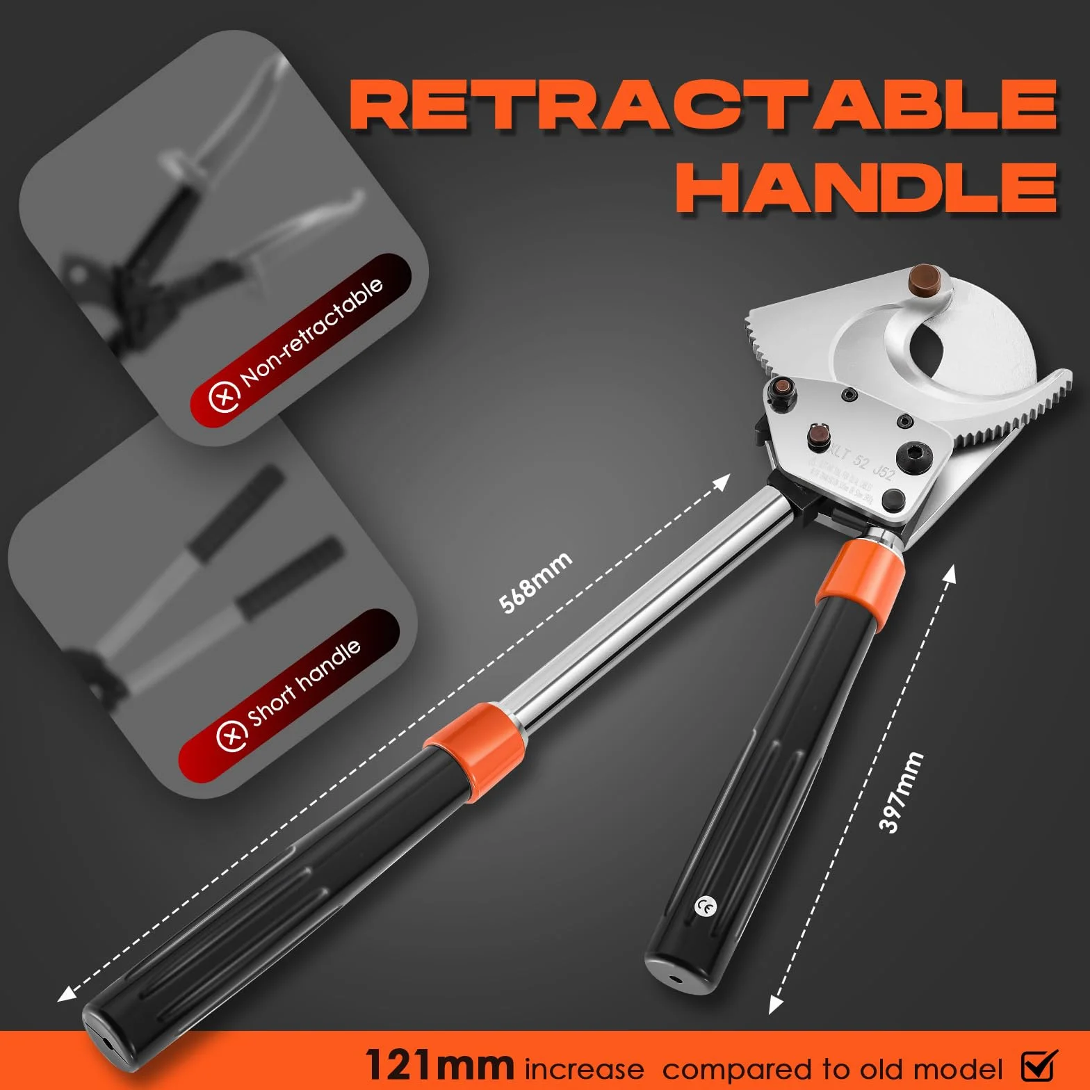 NEWTRY J52 - Cortador de cables resistente para aluminio y cobre de 500 mm2, sin esfuerzo, herramienta profesional