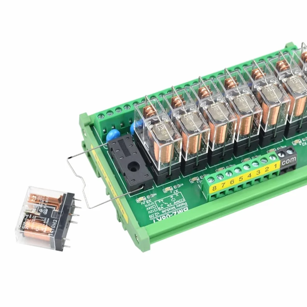 Módulo de relé, CC 24 V, módulo de relé extraíble aislado de 8 canales, módulo de relé optoacoplador, placa amplificadora de señal PLC, riel DIN de 35 mm