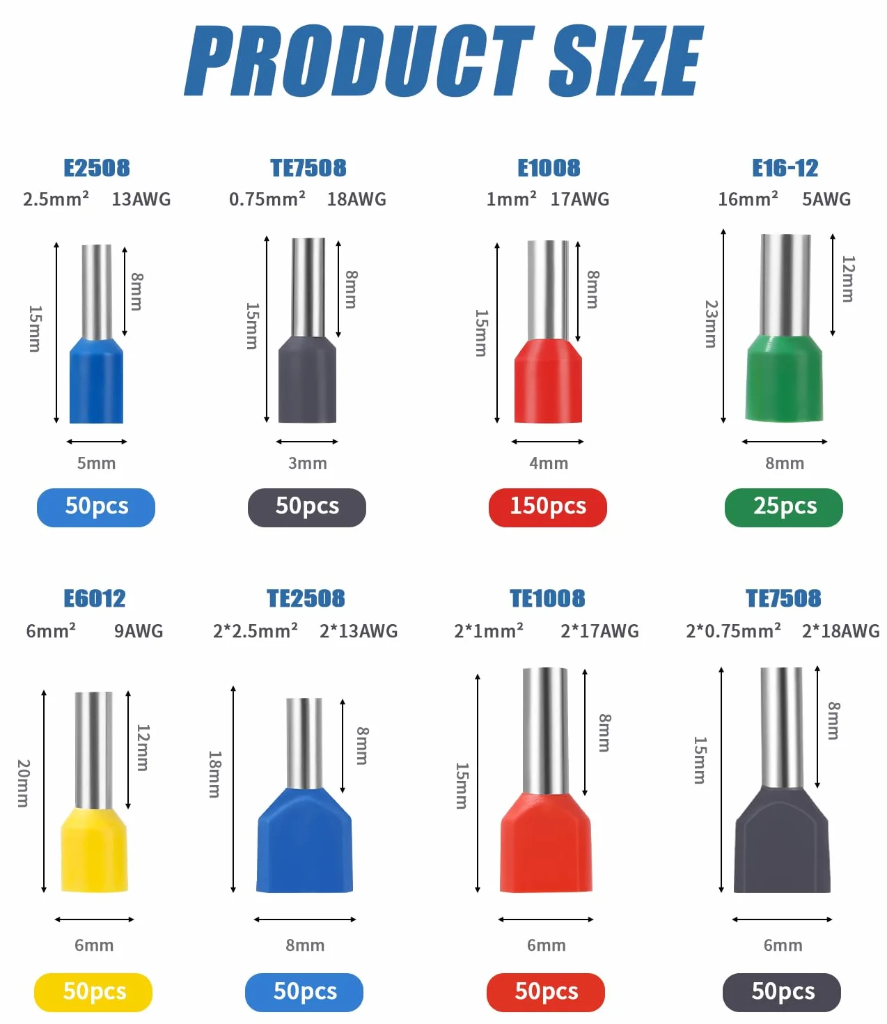 LEAZZLE 1200 Piezas Juego de Terminales Eléctricos 0.3~16mm² 0.5~6mm² Cables Electricos Bloque de Terminal Doble
