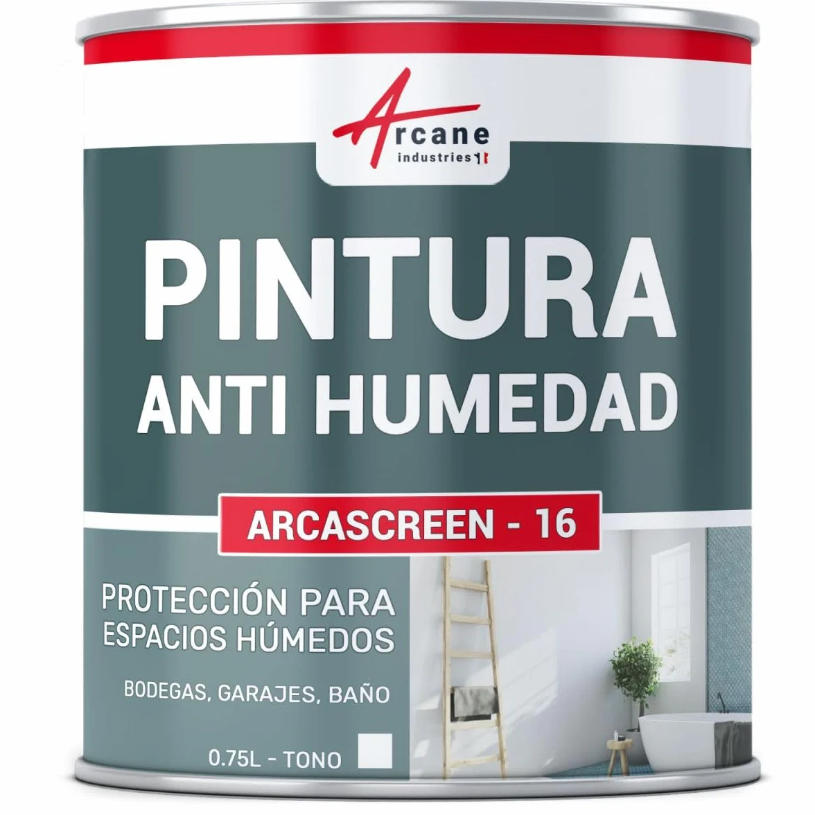 Pintura anti humedad para paredes húmedas de baño o sótano: ARCASCREEN ANTI HUMEDAD - 0.75 L (hasta 3m²) - ARCANE INDUSTRIES