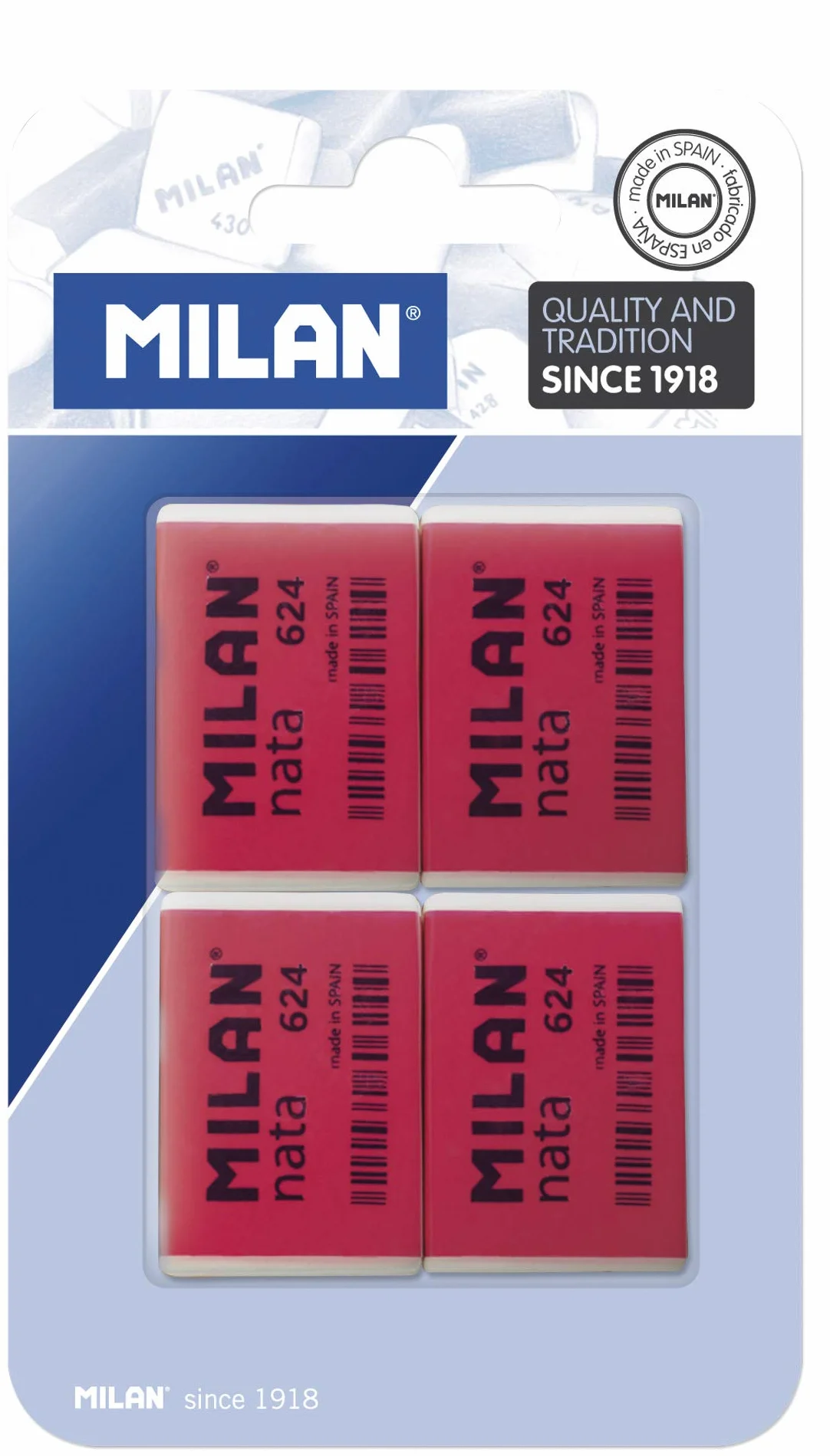 Goma de borrar Milan Nata 624 blister 4 unidades