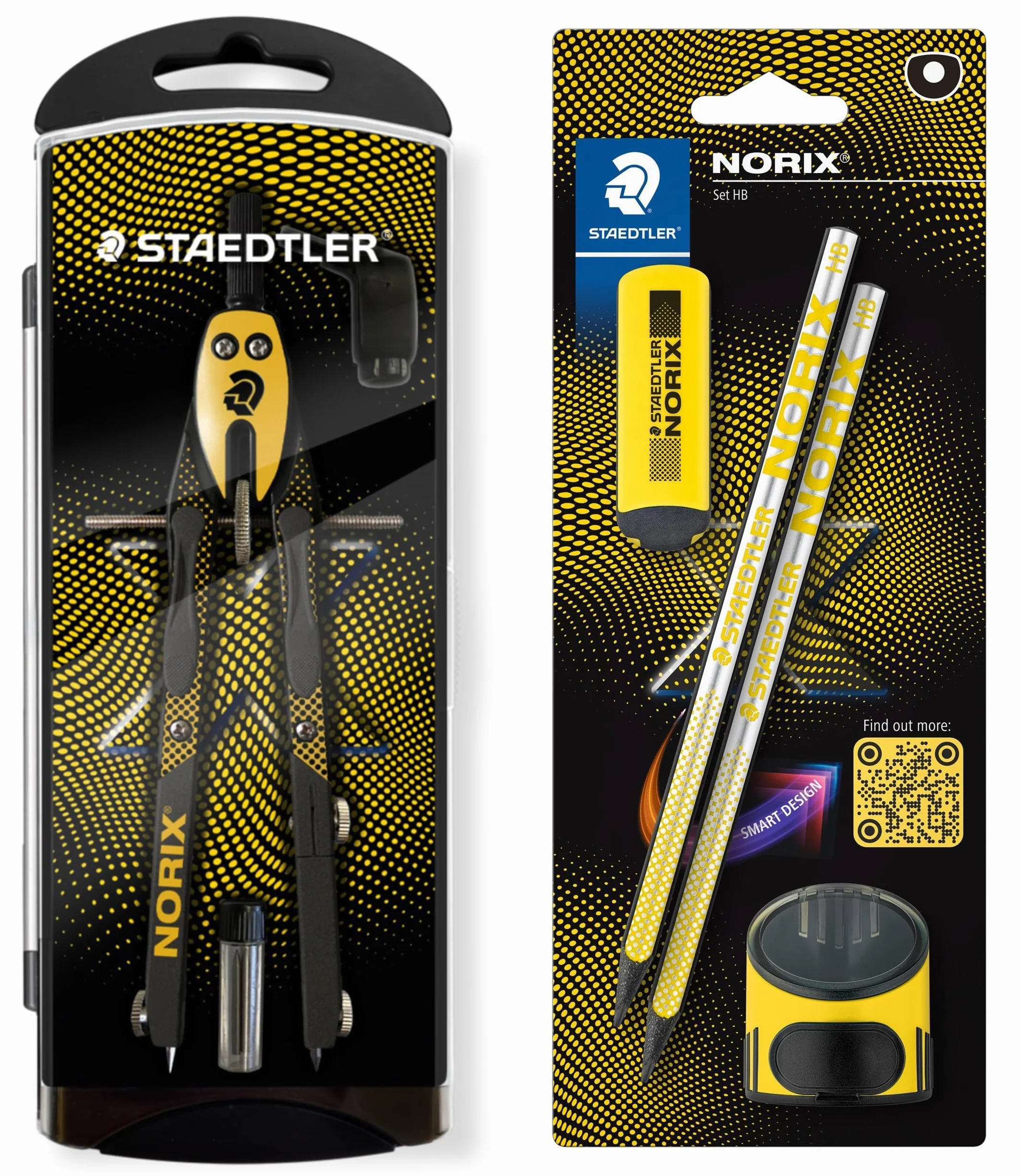 STAEDTLER NORIX Set de compás de ajuste rápido, 2 lápices HB, goma y sacapuntas, amarillo