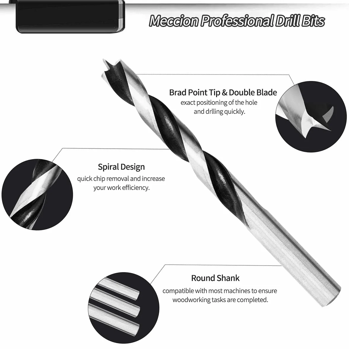 Brocas Madera, Meccion 3mm 10Pcs Professional Brad Point Brocas de Espiral para Madera