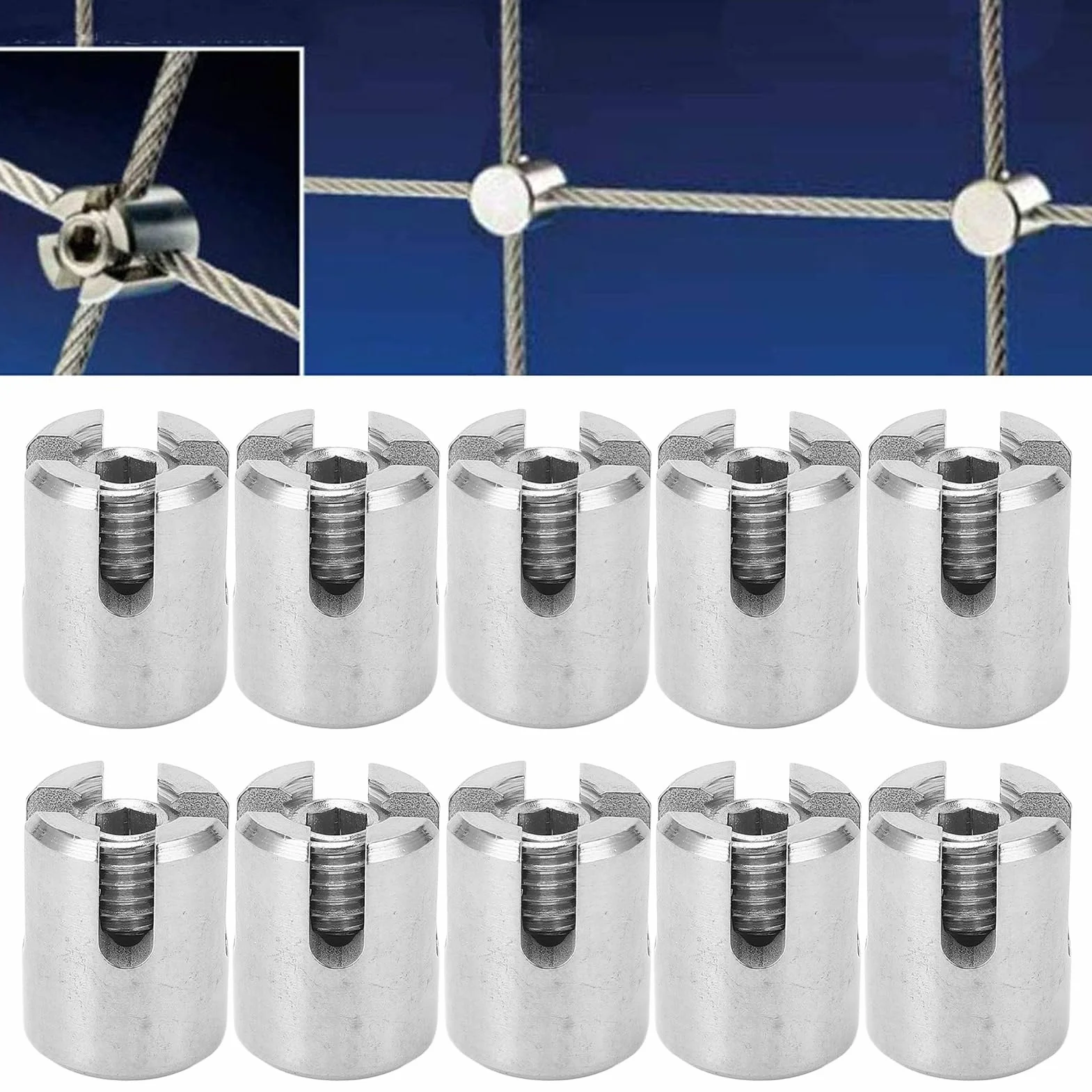 Akozon Abrazadera de Cable Cruzado de 10 Piezas Sujetador de Abrazadera de Barandilla de Alambre de Acero Inoxidable para Interior y Exterior 10 Piezas de Cable Cruzado (M10 4mm)