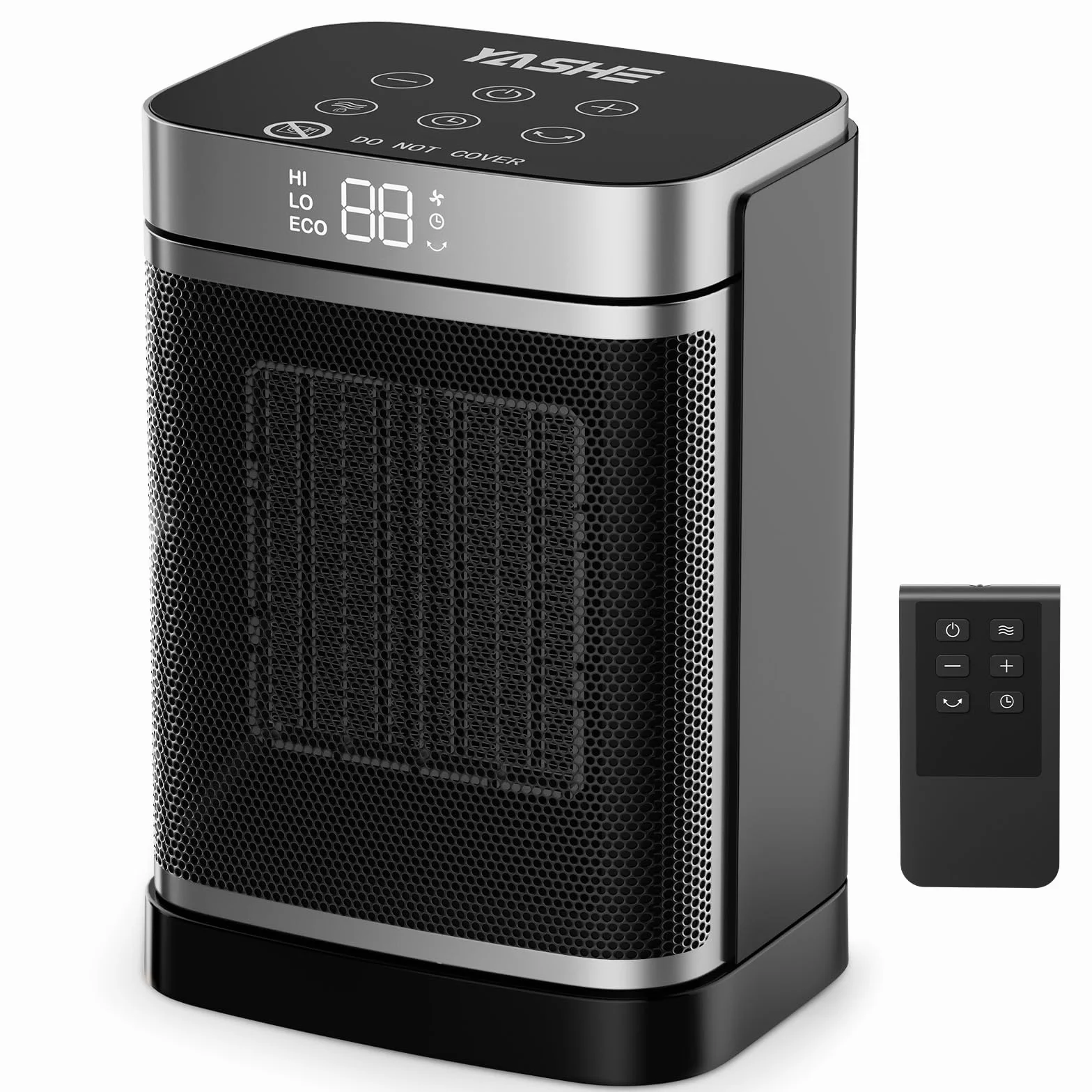 YASHE Calentador Eléctrico PTC de 1500 W con ventilador y ahorro de energía, oscilación de 70°, termostato, control remoto, protección contra sobrecalentamiento y vuelco, temporizador de 1 a 24 h