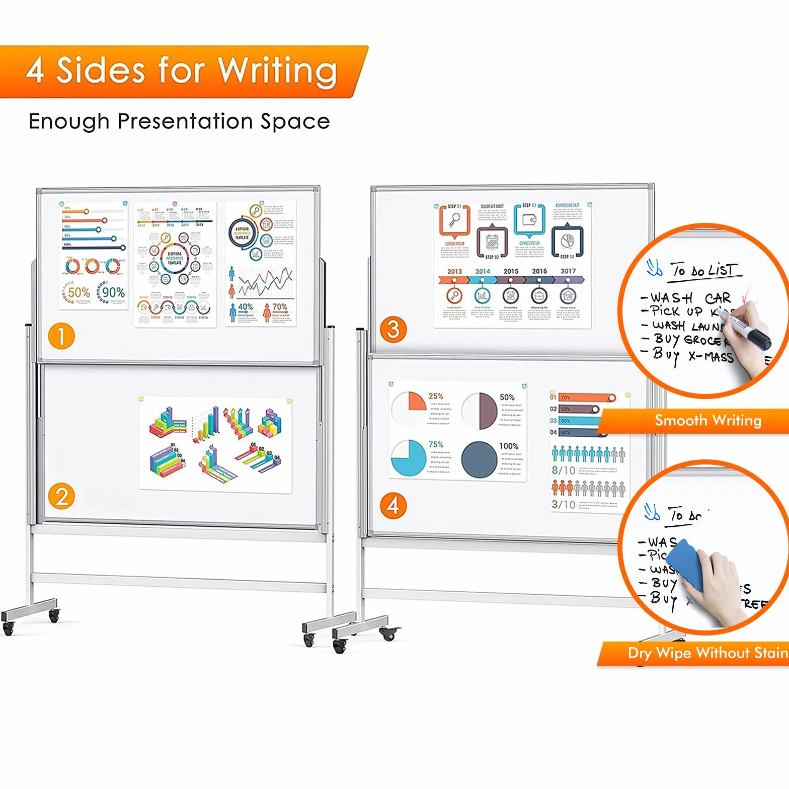 Maxtek Pizarra Blanca Móvil Regulable en Altura 150×120 cm, Doble Cara Magnética 120×75 cm, Whiteboard con Ruedas Marco Aluminio
