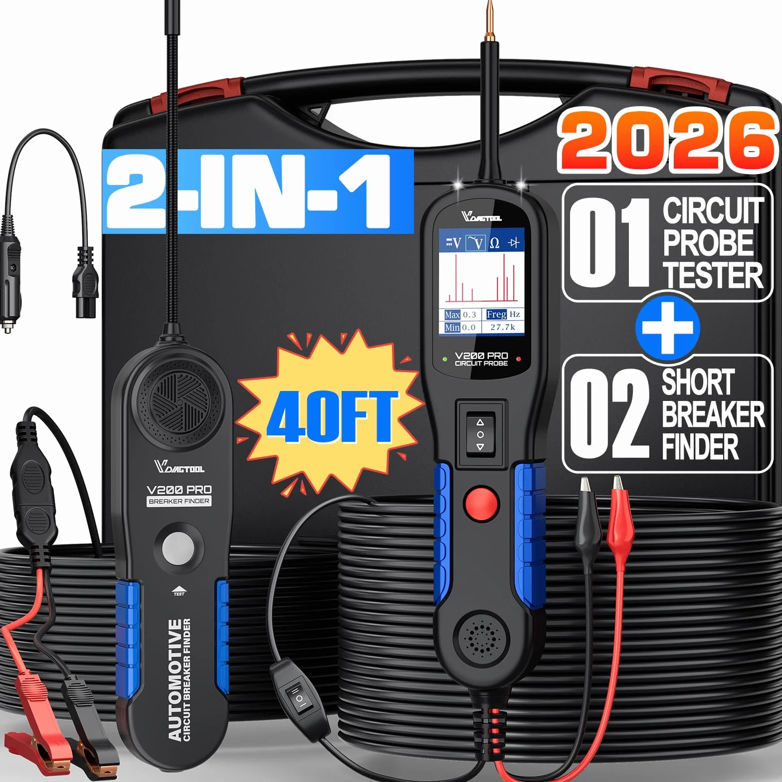 Vdiagtool V200 Pro Sonda Probador de Circuito Automotriz, Detector de Cable Cortados, Buscador de Abiertos Y Cortocircuitos AC/DC 12V-24V, Rastreador Cable Eléctrico, Relé Fusible Remolque Comprobador