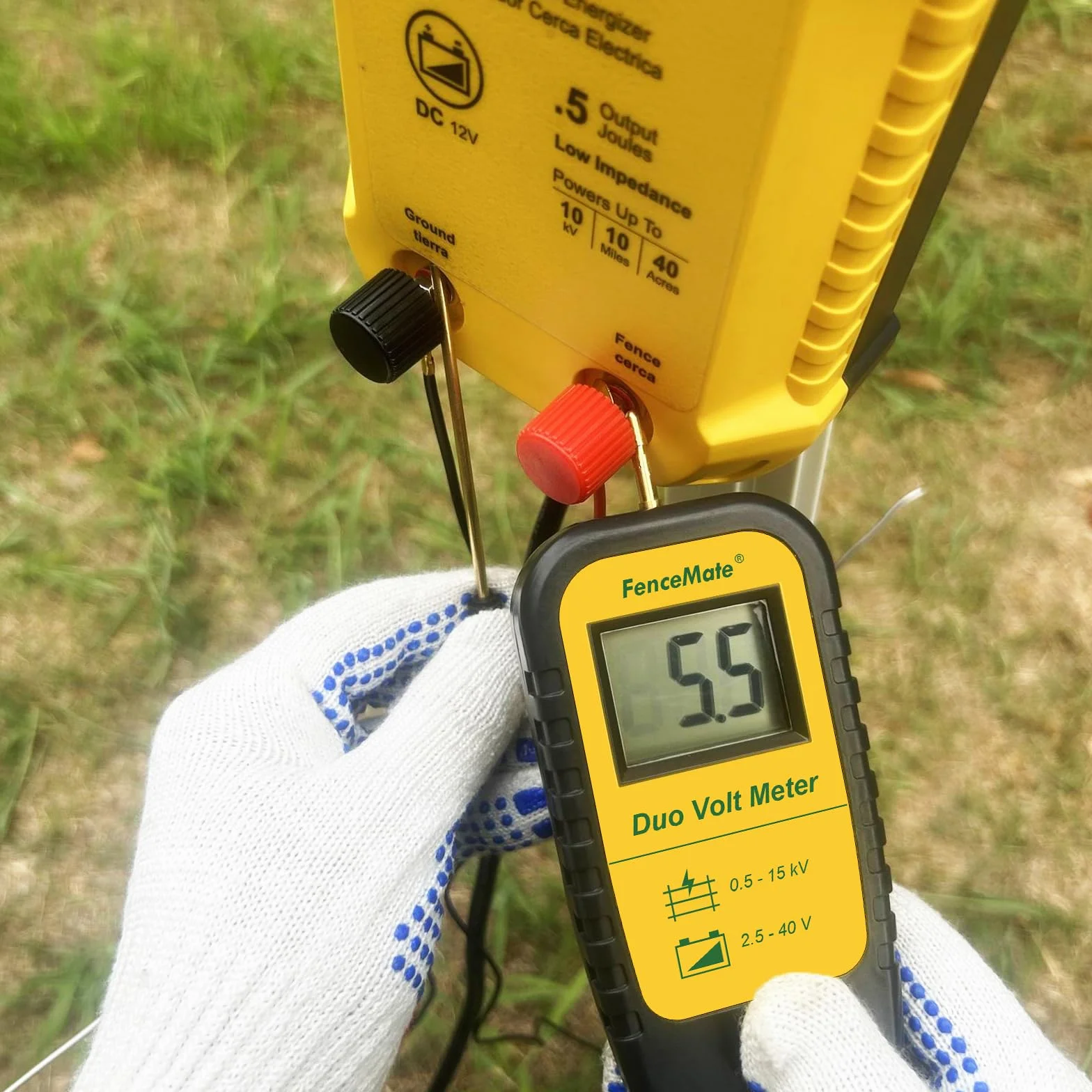 FenceMate Comprobador digital de vallas y batería/batería para comprobar la tensión de la valla eléctrica de 0,5 – 15 kV y voltaje de la batería 2,5-40 V, dispositivo de prueba de valla eléctrica para