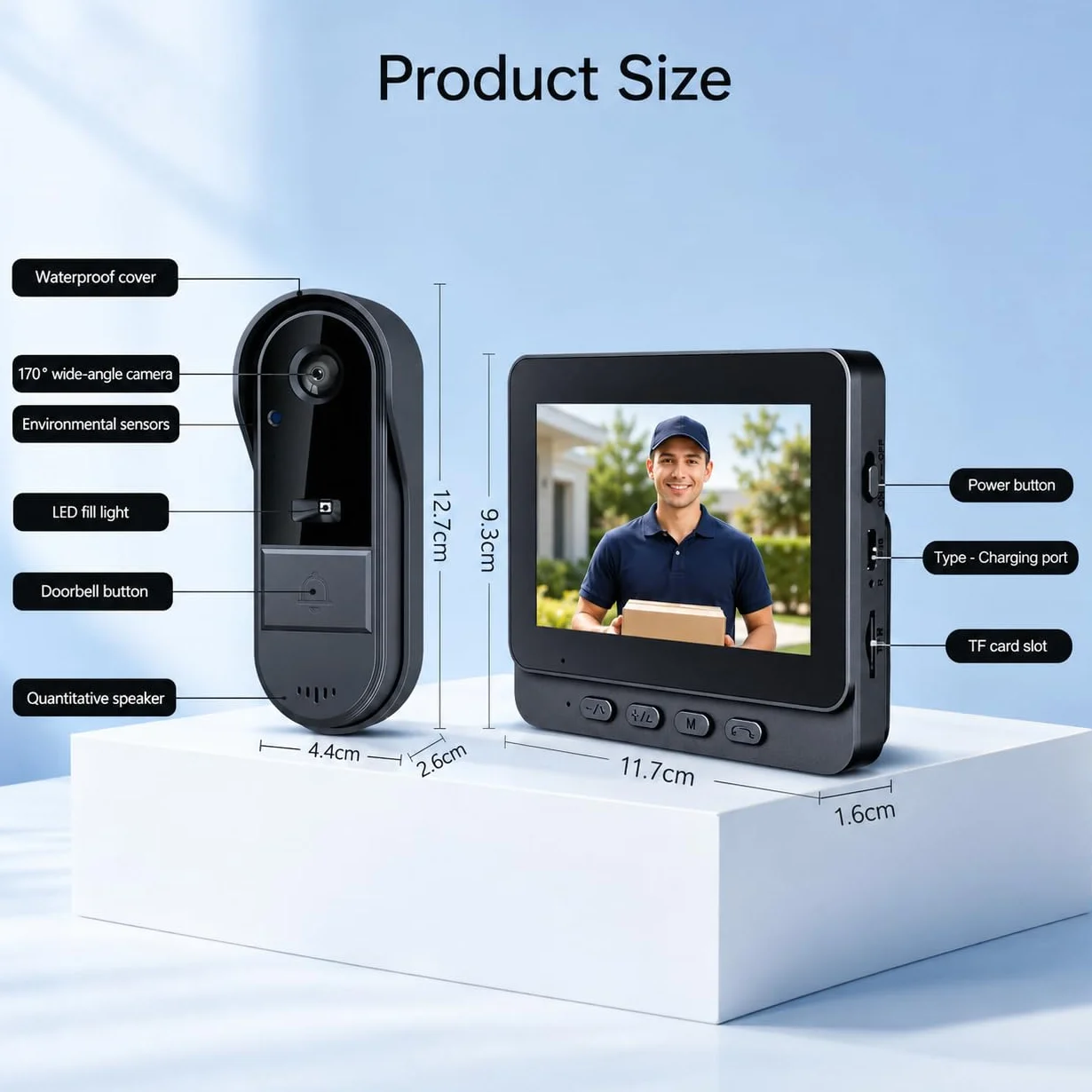TKMARS Videoportero Inalámbrico con Cámara IP67 Impermeable 1080P Ultra Gran Angular 170° Pantalla IPS 4,3 Pulgadas