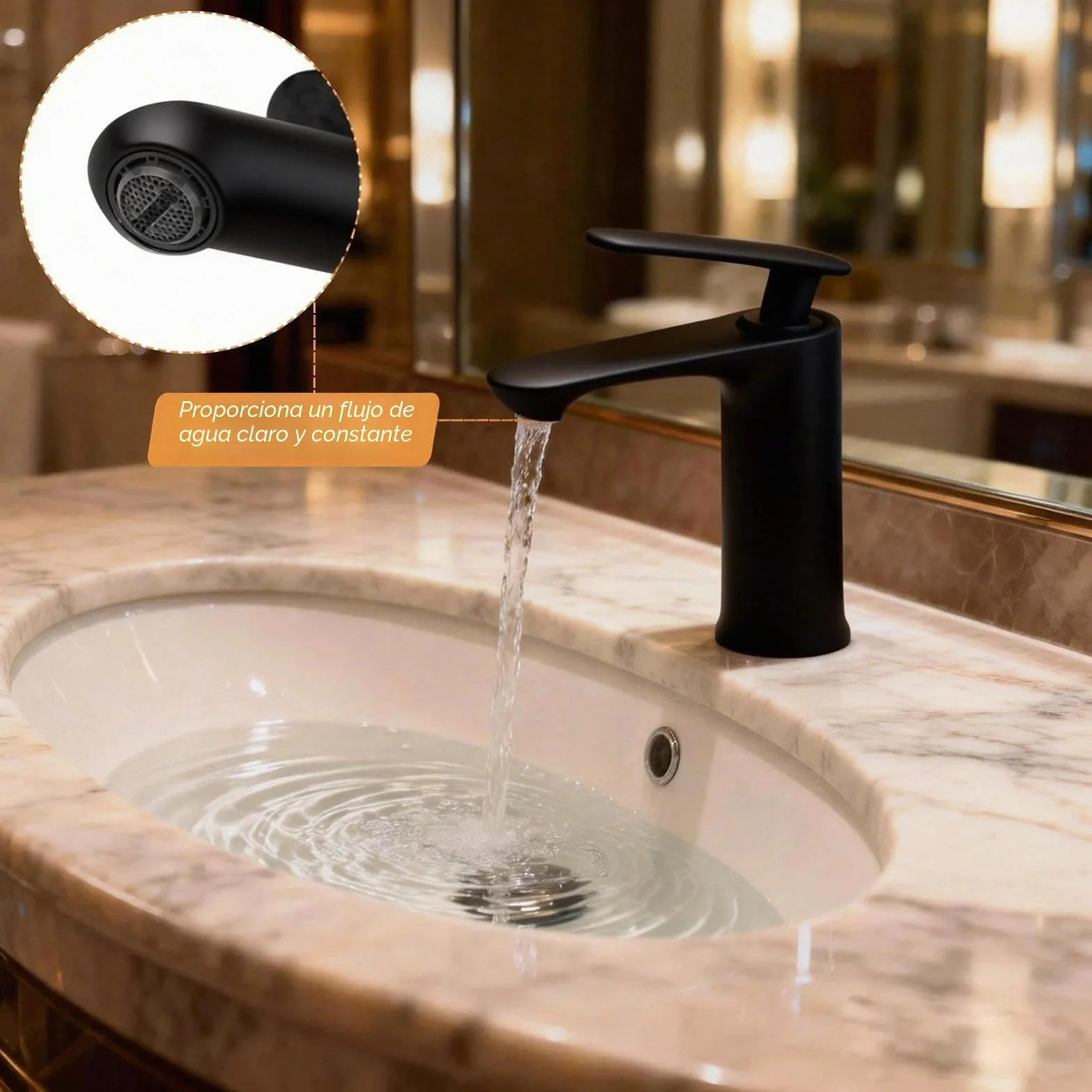 Grifo Lavabo Monomando, Grifos Para Lavabos De Baño, Altura Del Caño: 70 Mm, Núcleo De Válvula De Disco Cerámico, Fabricado En Aleación De Zinc (negro)
