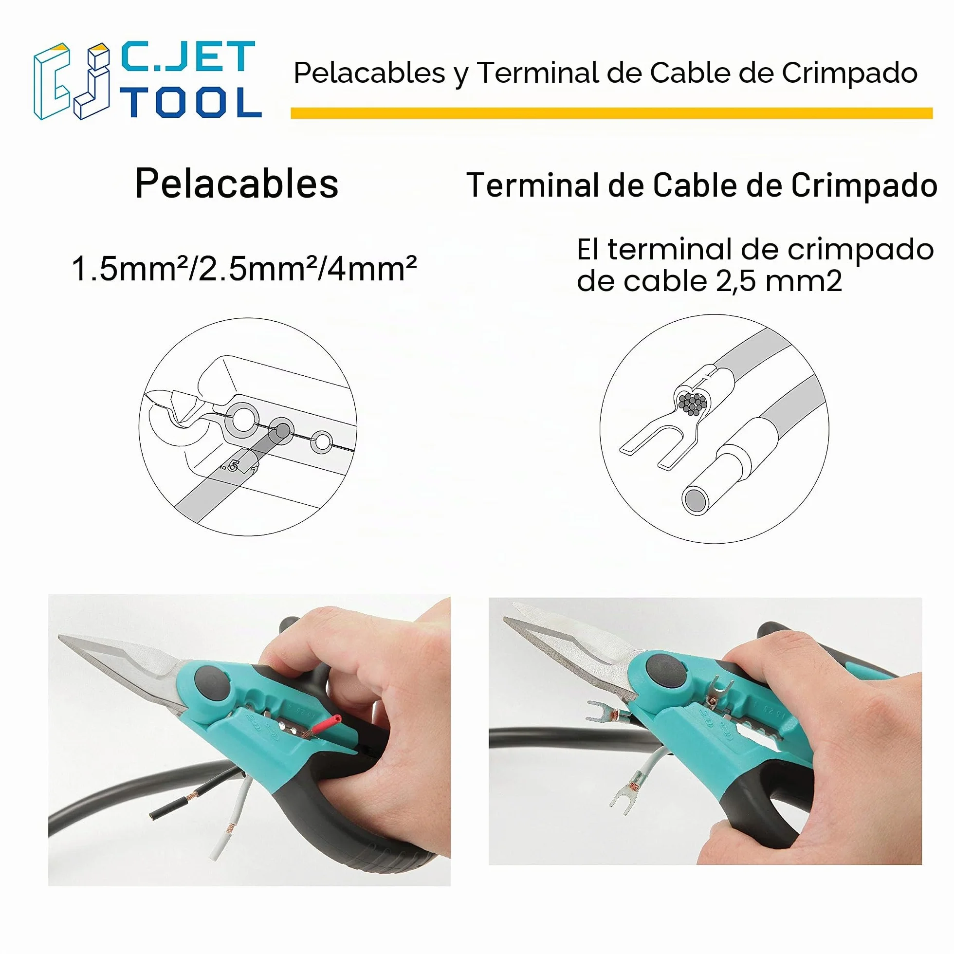 C.JET TOOL Tijeras Electricista Profesional, 170 mm/7" de acero inoxidable, diseño multi-agarre de aluminio de cobre cable suave