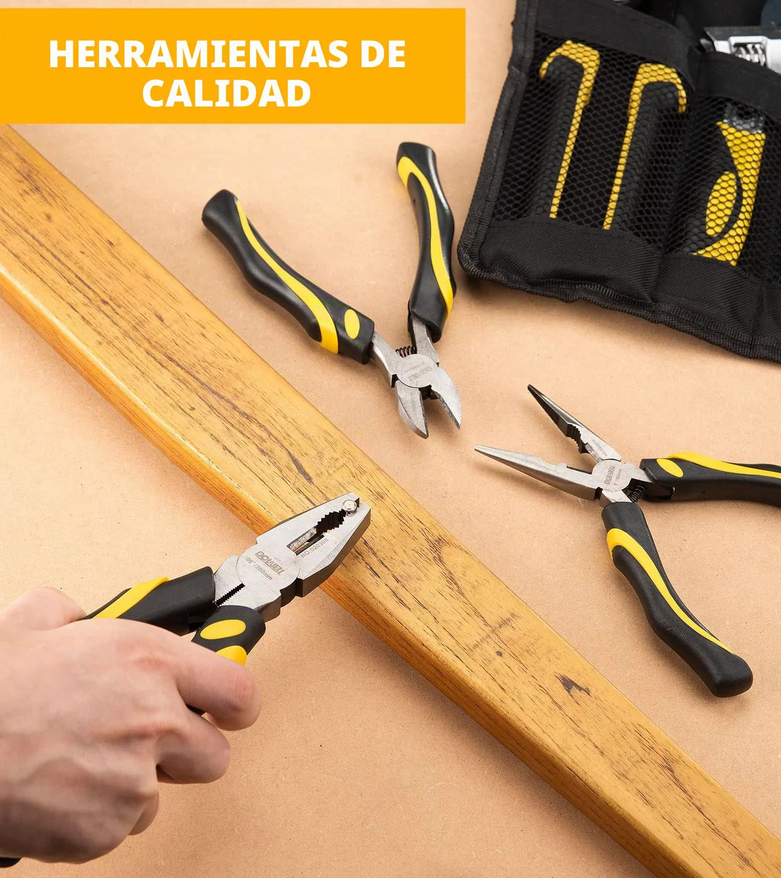 DOWELL Juego de alicates, kit de 6 piezas con junta de ranura, llave ajustable, combinación, bloqueo y alicates de corte diagonal de punta larga
