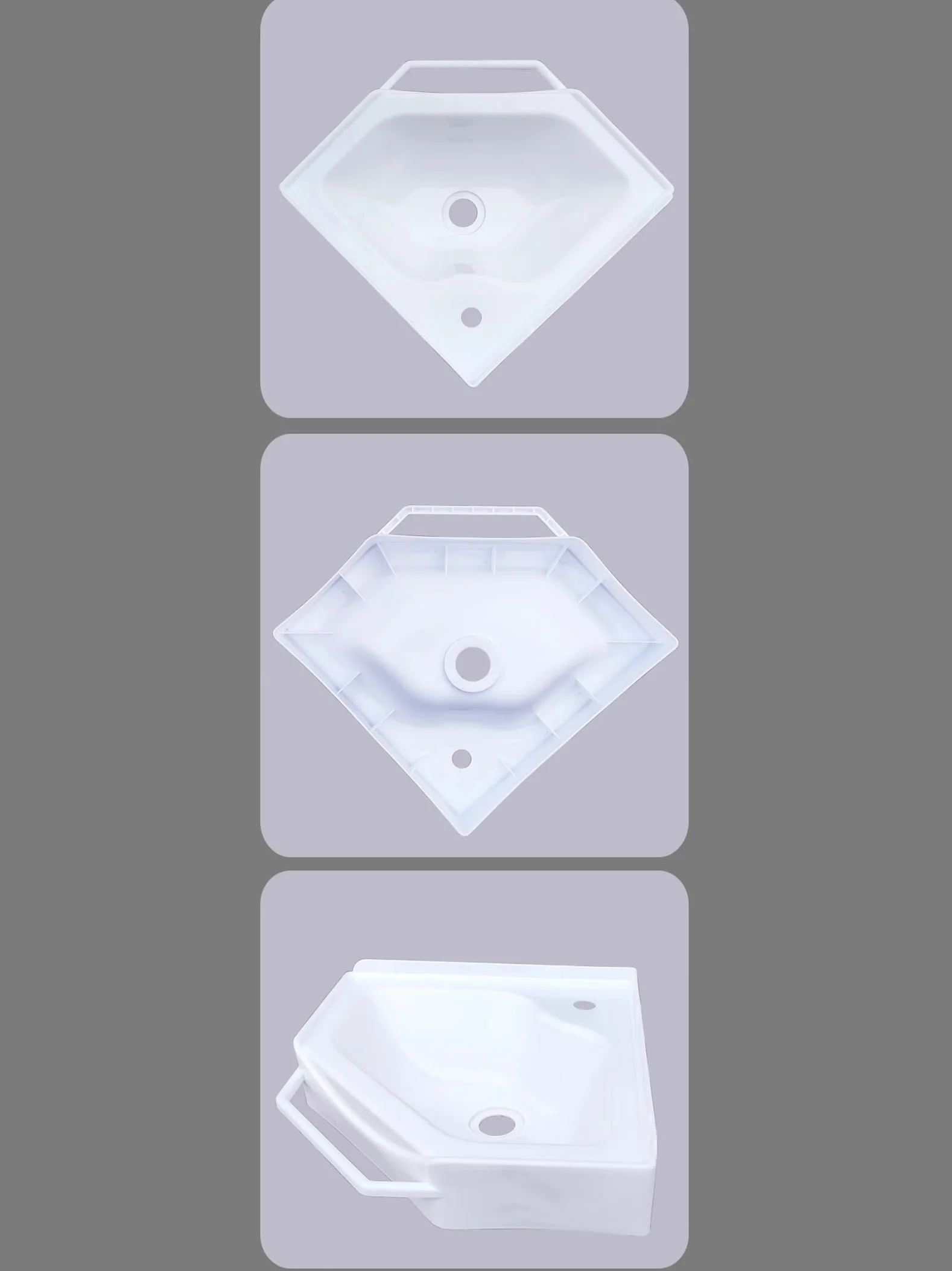 Fregadero esquinero de pared de 38 x 20 x 10 cm, de plástico, color blanco, para invitados, baño, camping, jardín, sótano, construcción, fregadero compacto para lavar a mano