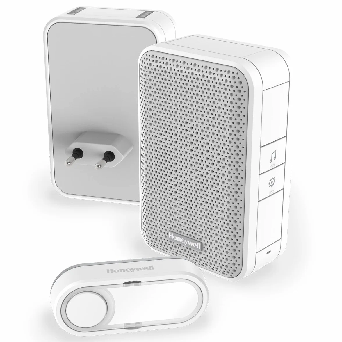 Honeywell Home DC311SP2 Serie 3, Timbre Inalámbrico Enchufable con Pulsador (Blanco)