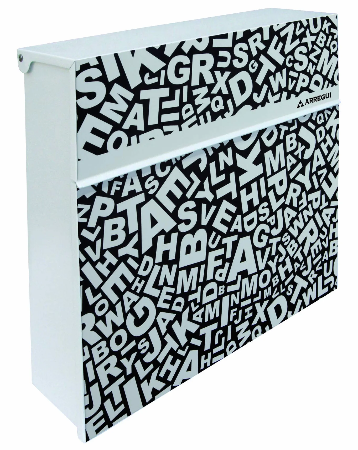 ARREGUI Plate E6512 Buzón Exterior de Acero con serigrafía Decorativa Words, Tamaño L (Revistas, Sobres C4), Buzón con Cerradura Tapada, Buzón de Pared, Buzón de Correo Grande, Antilluvia, Blanco