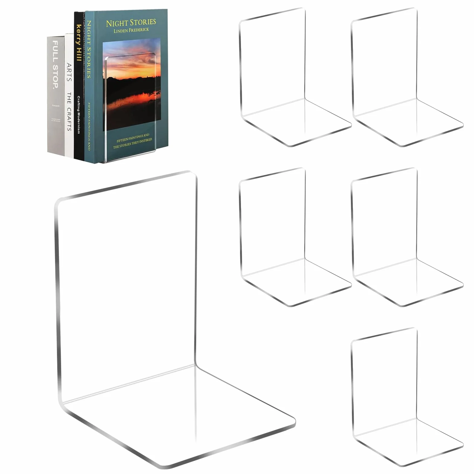 Auauraintt 6pcs Sujetalibros de acrílico Transparente con 24 Alfombrillas de Silicona Antideslizantes