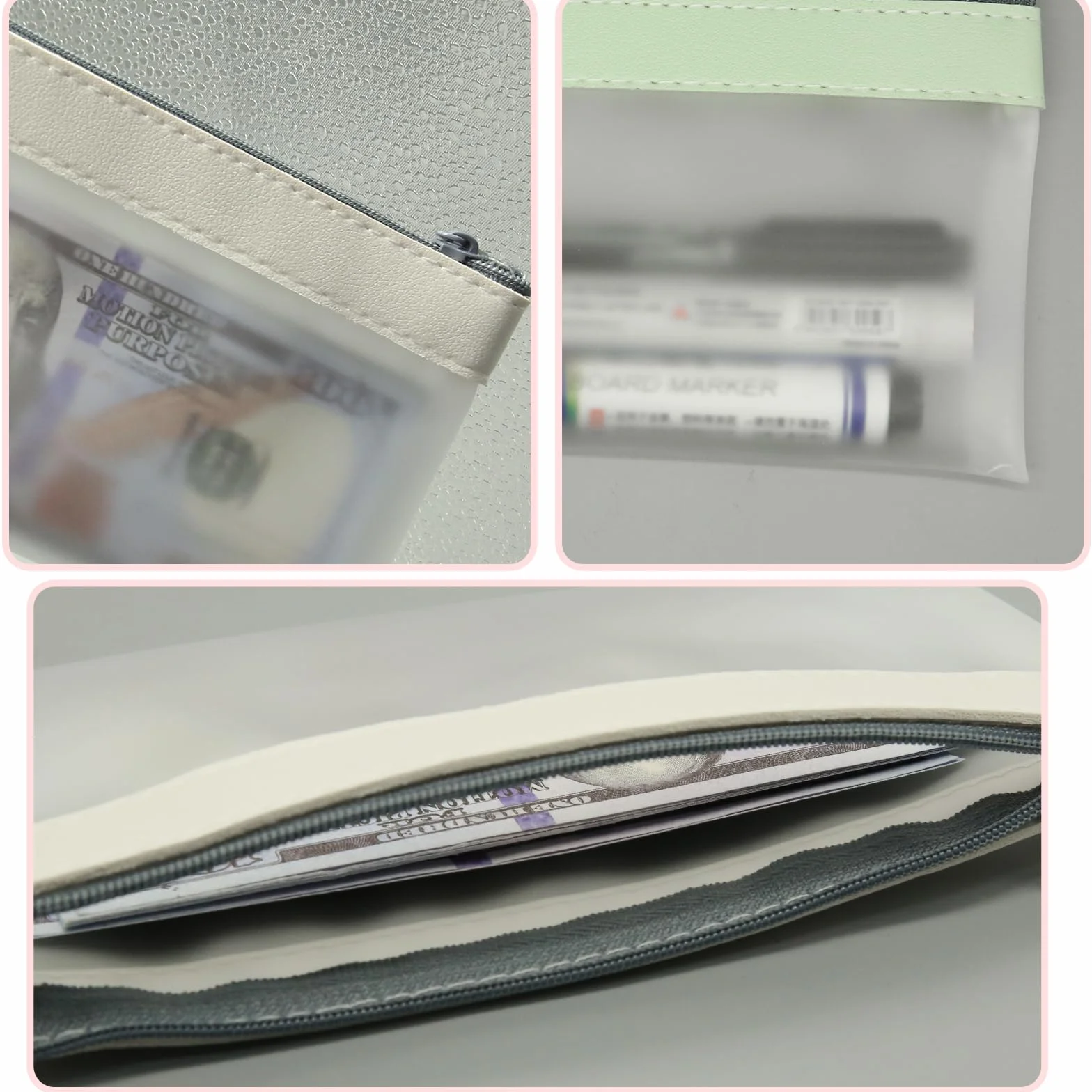 Organizador de dinero transparente con cremallera, 4 bolsas de efectivo