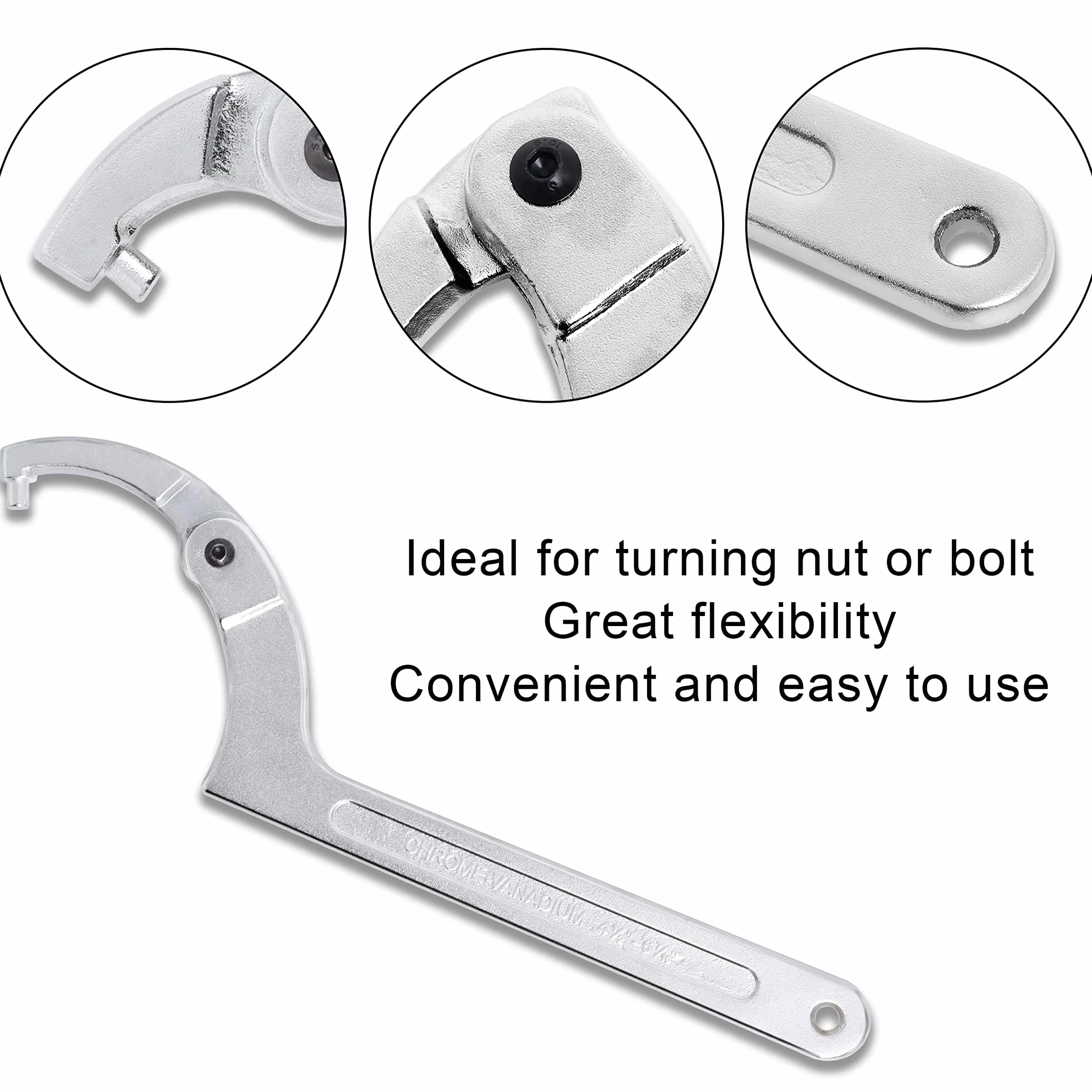 Poweka C Llave de Gancho Ajustable de 4 Piezas, Ilaves de Cabeza Redonda Incluye 3/4-2", 1 1/4-3", 2-4 3/4", 4 1/2-6 7/10" Para Apretar Equipos Mecánicos y Vehículos