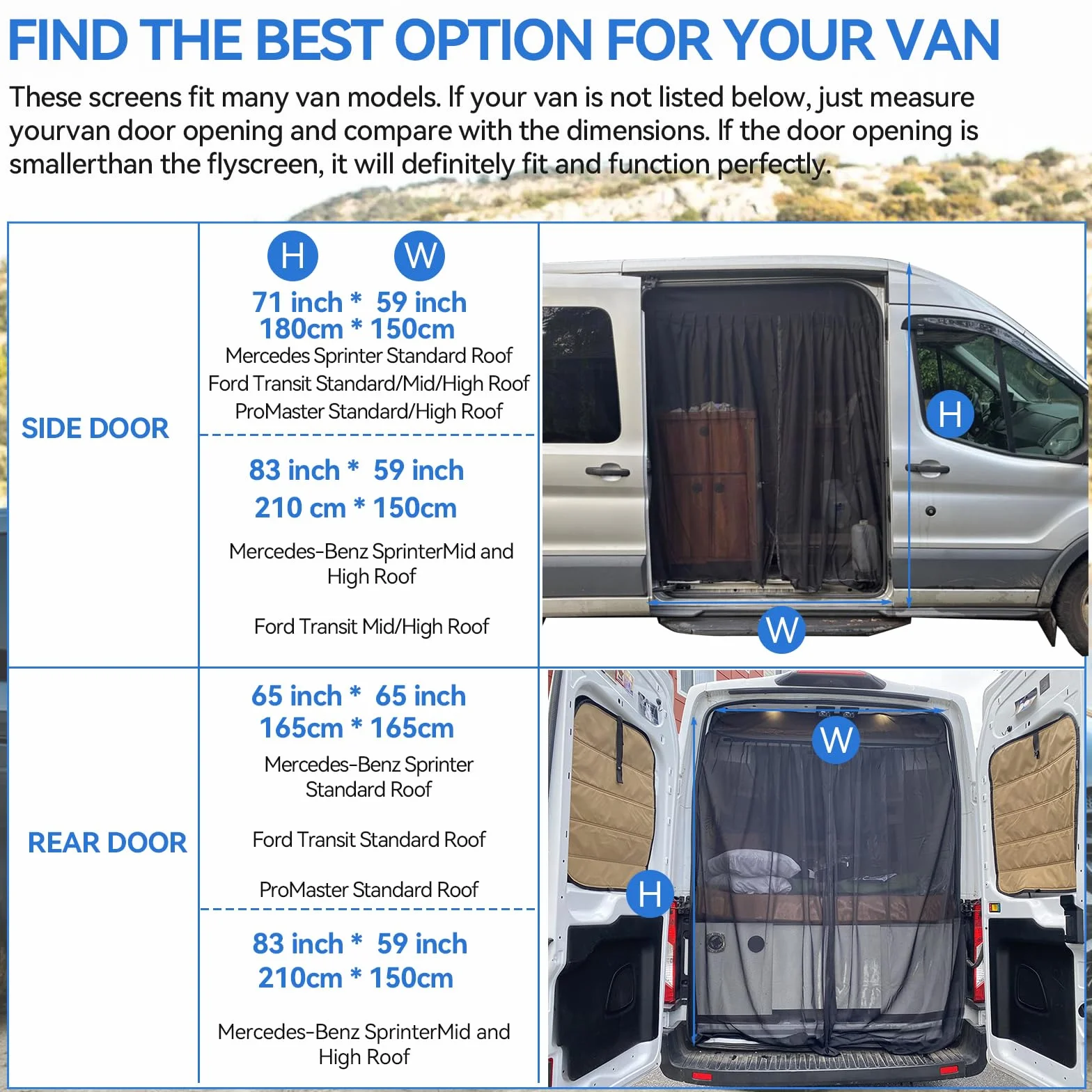 JOJOCY Mosquitera magnética para furgonetas (techo medio/alto)Mercedes Sprinter, Renault Master, VW Crafter, techo súper altoFord Transit, autocaravana (trasera 210 x 150 cm