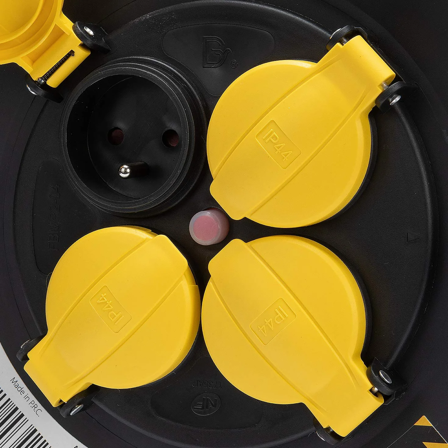 Stak REELHD-FR-40 - Enrollador eléctrico Profesional Resistente al Agua IP44 Cable 40 m de Goma 3G1,5 mm2 para Obras, Bricolaje, jardín, 4 enchufes, Estructura de Acero, Color Negro
