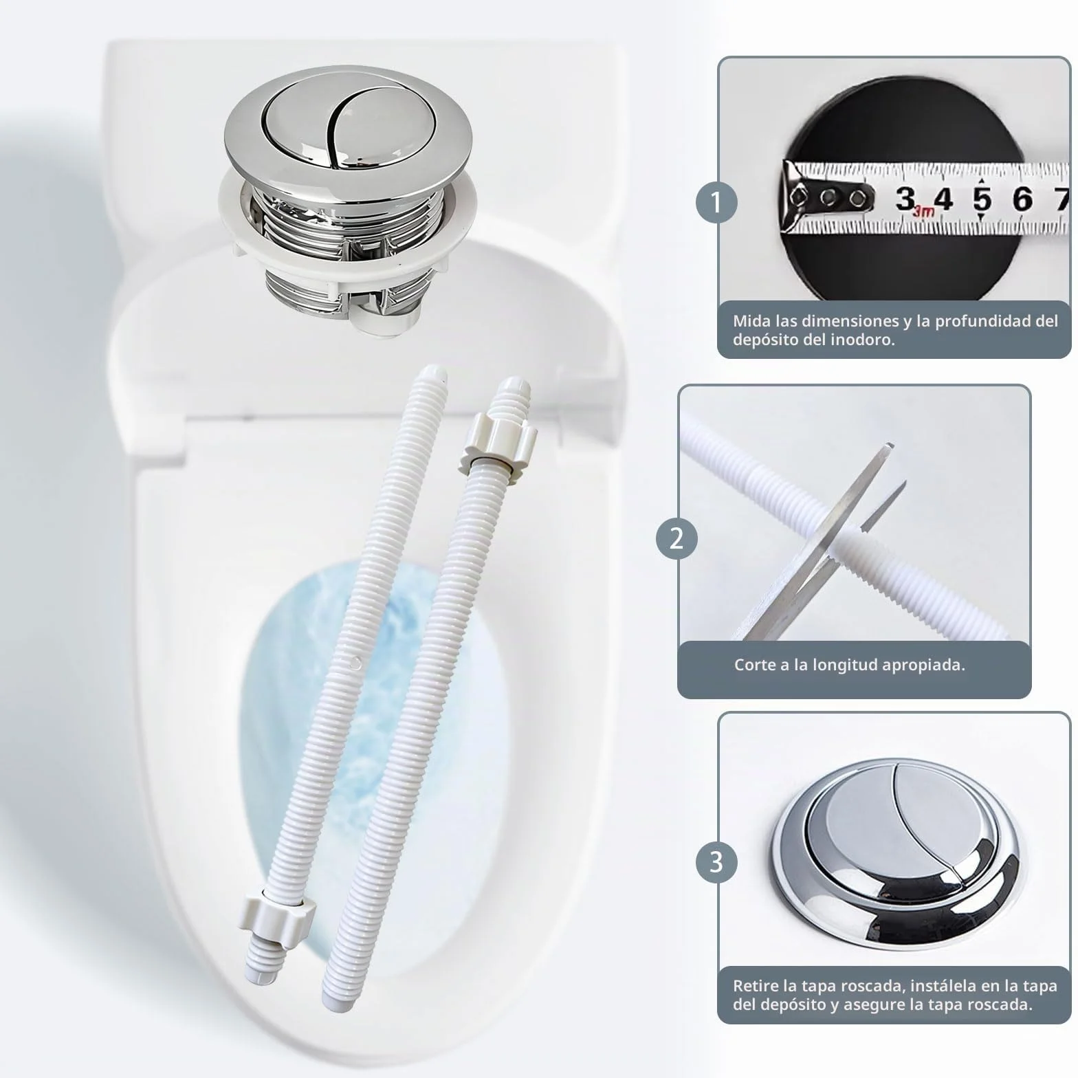 Pulsador cisterna, Botón de Cisterna Universal Rock para Inodoros de Doble Descarga, Accesorio de Baño Resistente y Duradero, Instalación Fácil y Rápida, Incluye 2 Palancas de Control