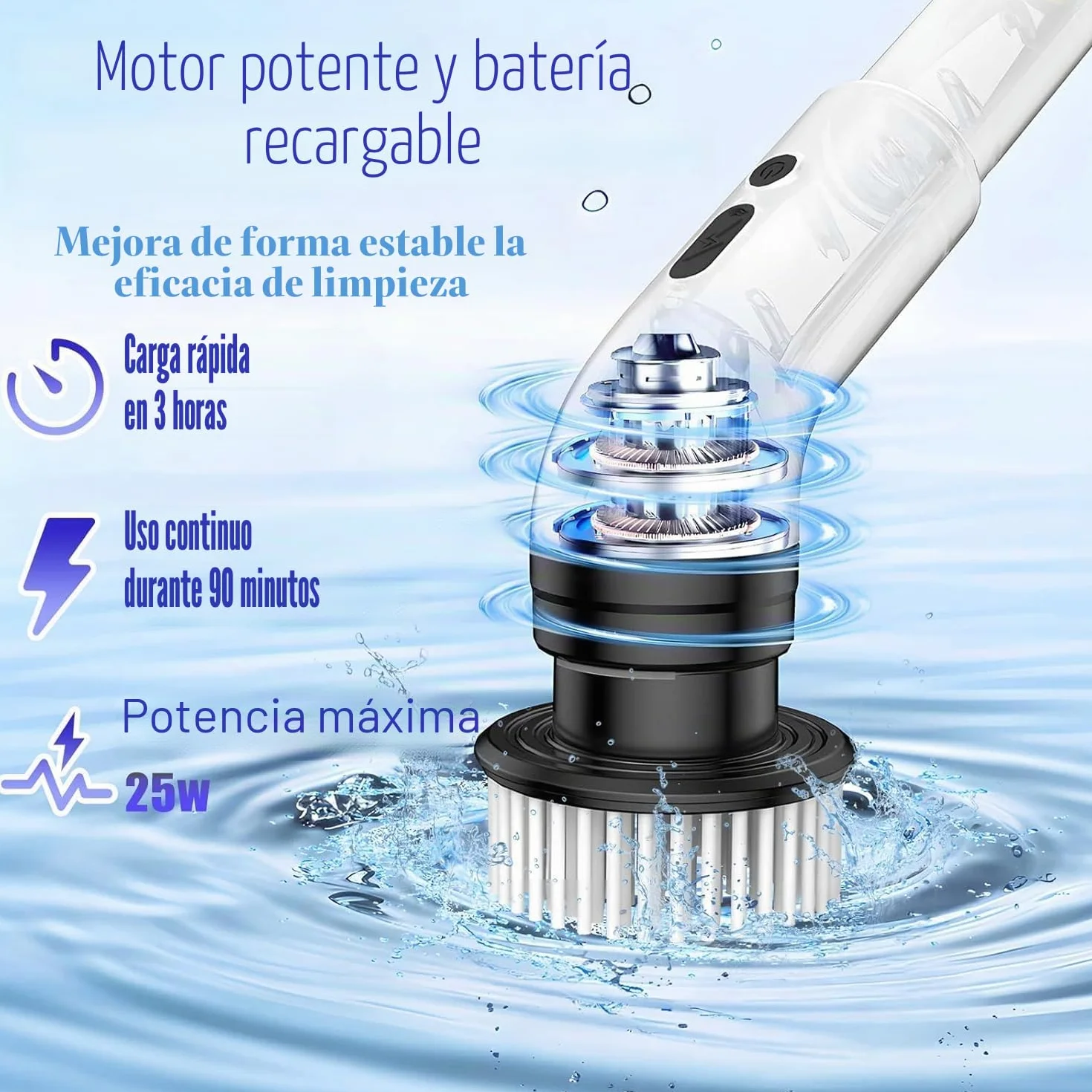 Journeyside Cepillo De Limpieza Electrico,Limpiador Giratorio Eléctrico con 9 Cabezales De Cepillo De Repuesto, IPX7 Fregadora Giratoria Hogar,Electrico Baño Brush con 3 Velocidades para Baños,Cocinas