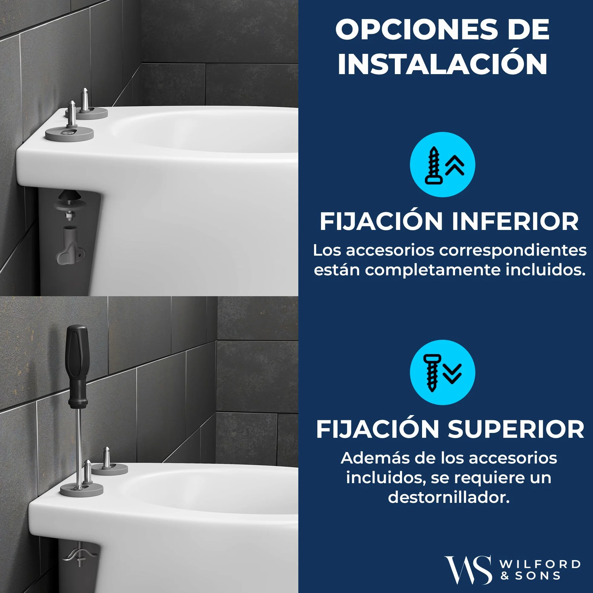 Wilford & Sons Tapa de Inodoro PREMIUM - Asiento WC con Cierre Suave - Tapa de Inodoro Forma O blanca - Asiento de Inodoro - Asiento de Toilette Desmontable - Limpieza Fácil - Duroplast