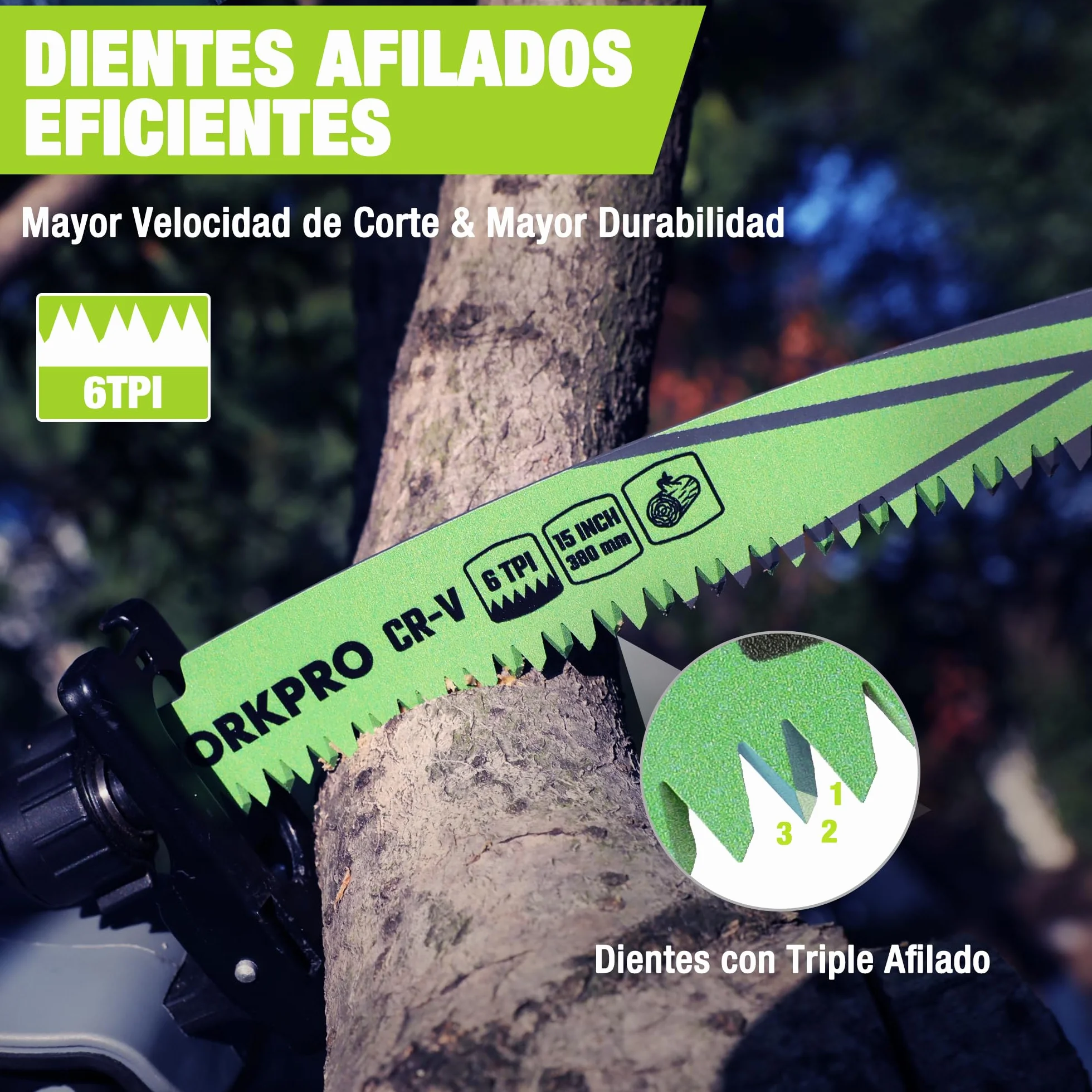 WORKPRO 5 Piezas Hojas de Sierra de Sable Cr-V 38cm 6TPI para Poda de Madera
