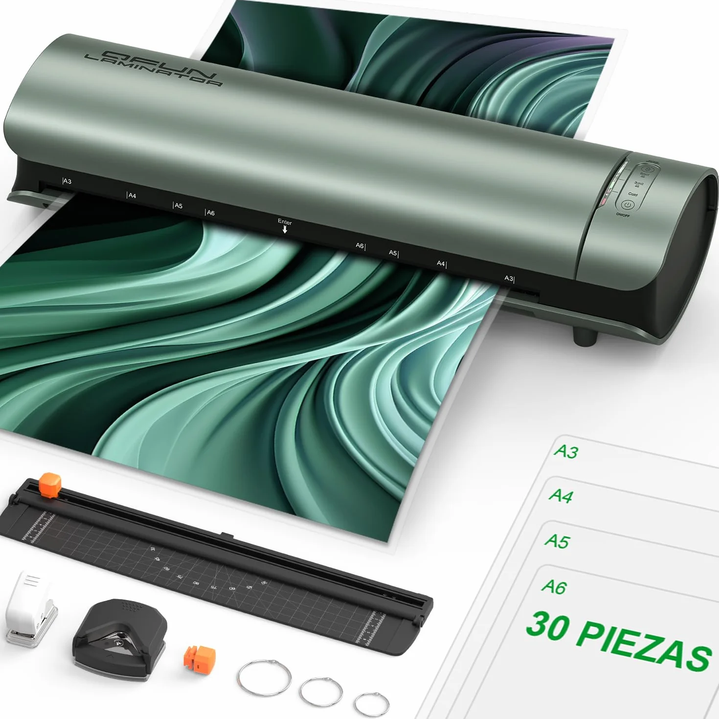 Plastificadora A3 Laminadora 9 en 1 Calentamiento Rápido Frío y Caliente con Guillotina