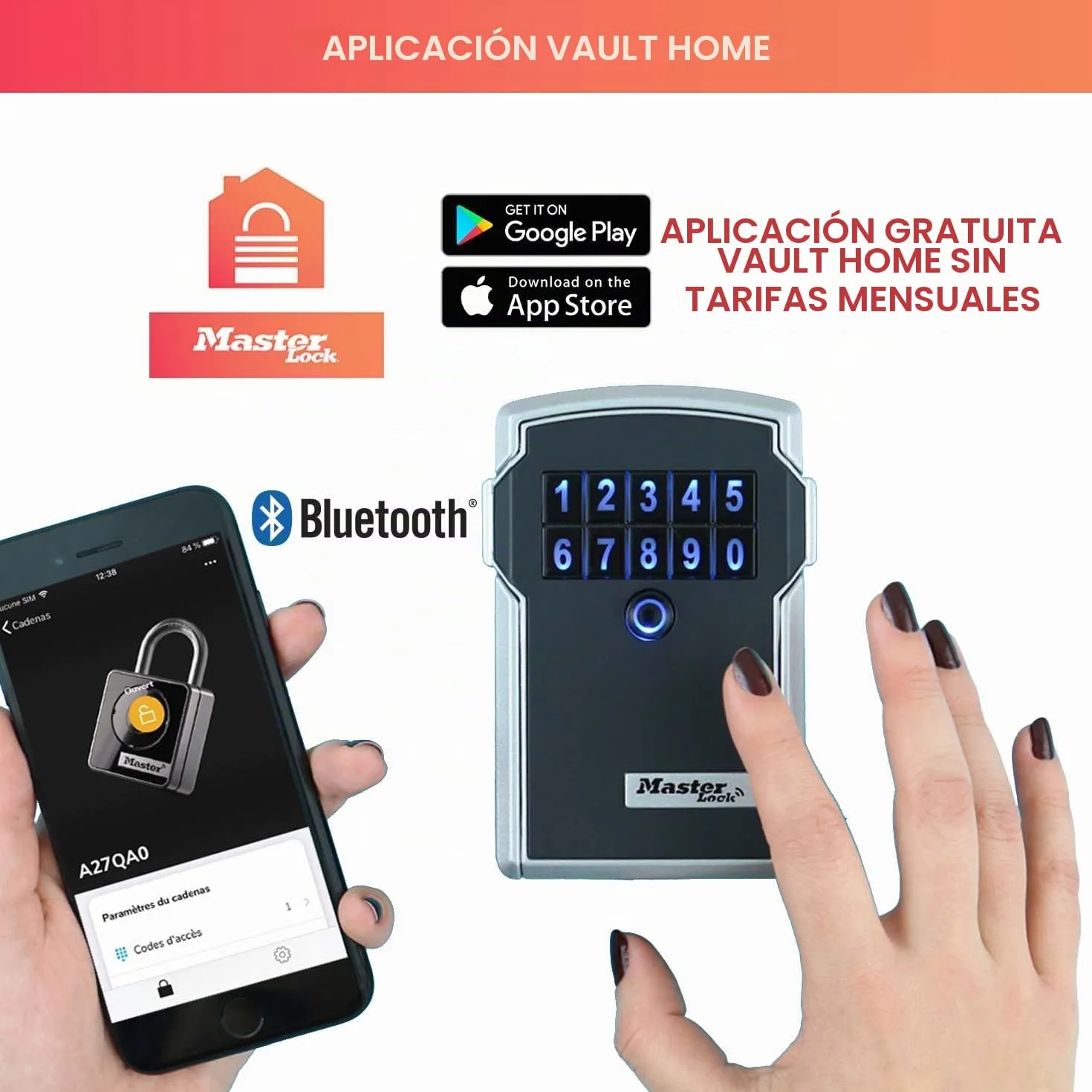 Master Lock Caja fuerte para Llaves [BLUETOOTH] [Montaje mural] - 5441EURD - Caja de seguridad Negro