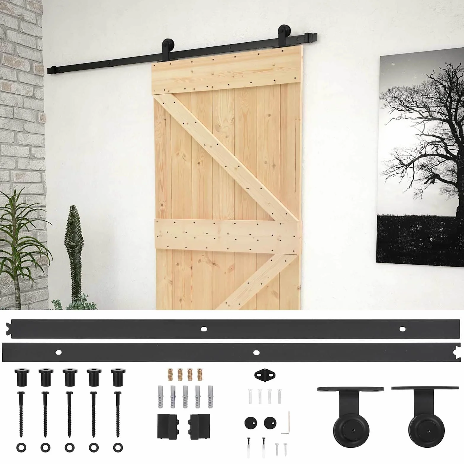 vidaXL Puerta Corredera Natural y Negro 90 x 210 cm, Separador de Sala, Puerta corrediza Rectangular, solución eficiente para el hogar, reforma con Estilo Moderno