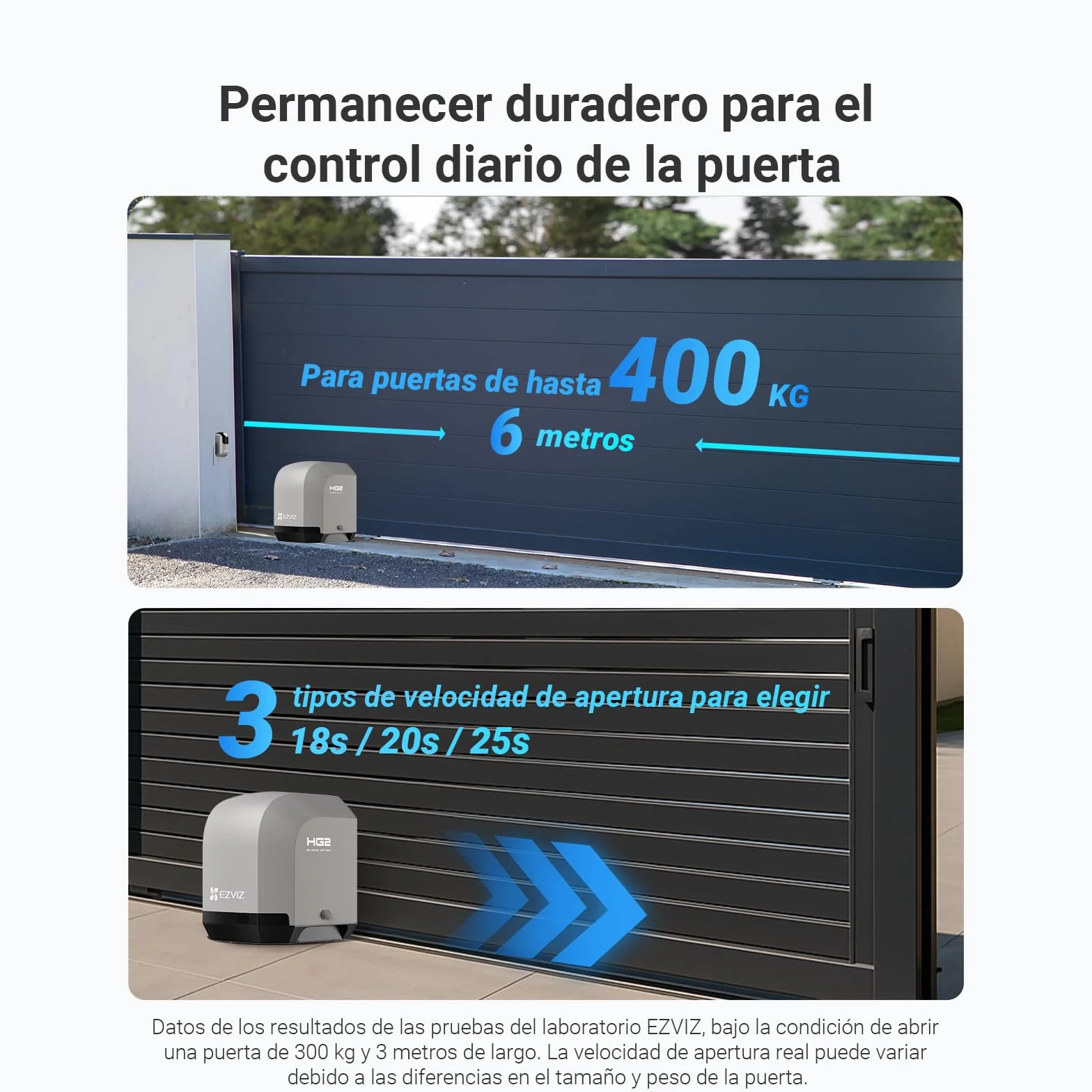 EZVIZ Motor Puertas Correderas Exterior 400 kg, con 4 Metros Cremallera de Nailon y Acero, Dos Mandos a distancia, una Luz de Alarma, Wi-Fi/Bluetooth, Instalación de dos cables, Impermeable, HG2 400