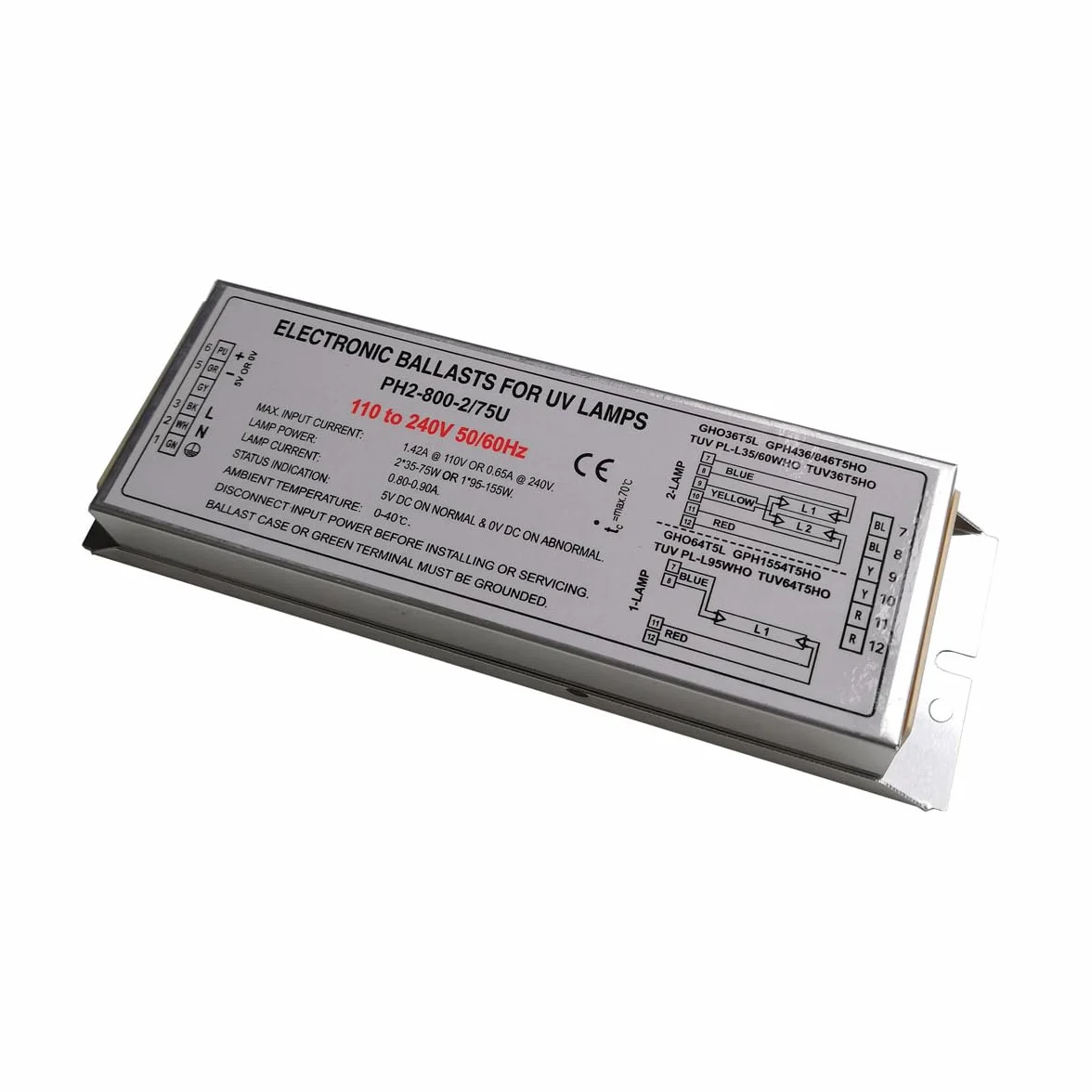 Balastos Electrónicos para UV Germicida 1 Lámpara 95W-150W O 2 Lamparas 2x35W-75W para Equipos de Tratamiento de Gases Residuales Industriales,PH12-230-800-2/75
