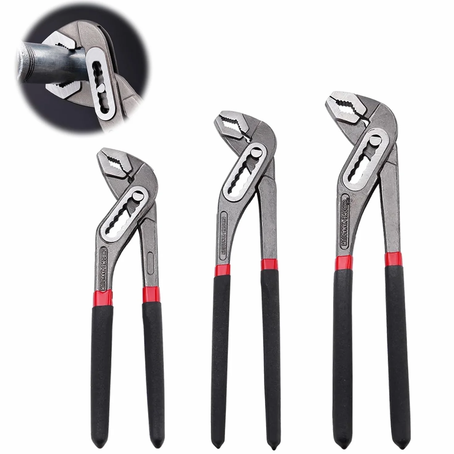 3 piezas Juego de Alicates de Bomba 200/250/300 mm, Alicates Pico Loro, Ajustable en 7 Posiciones, Alicates Extensibles, para Bombas, Reparación de Tuberías(8/10/12 inch)