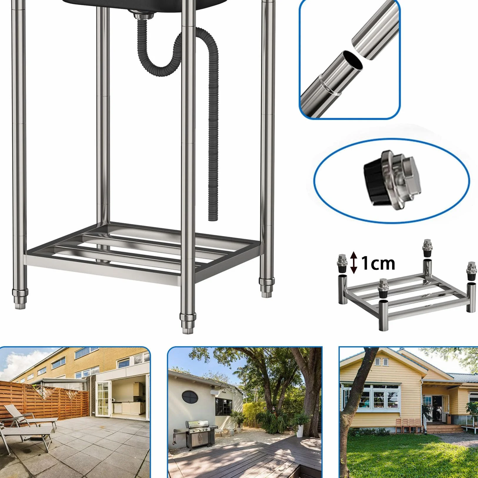 Fregadero De Cocina Exterior/Jardin Mueble Fregadero De Acero Inoxidable | Portatil Lavamanos Industriales con Grifo Estante Y Escurridor Pila De Lavar Para Garajes/Lavanderías/Restaurantes Comercial