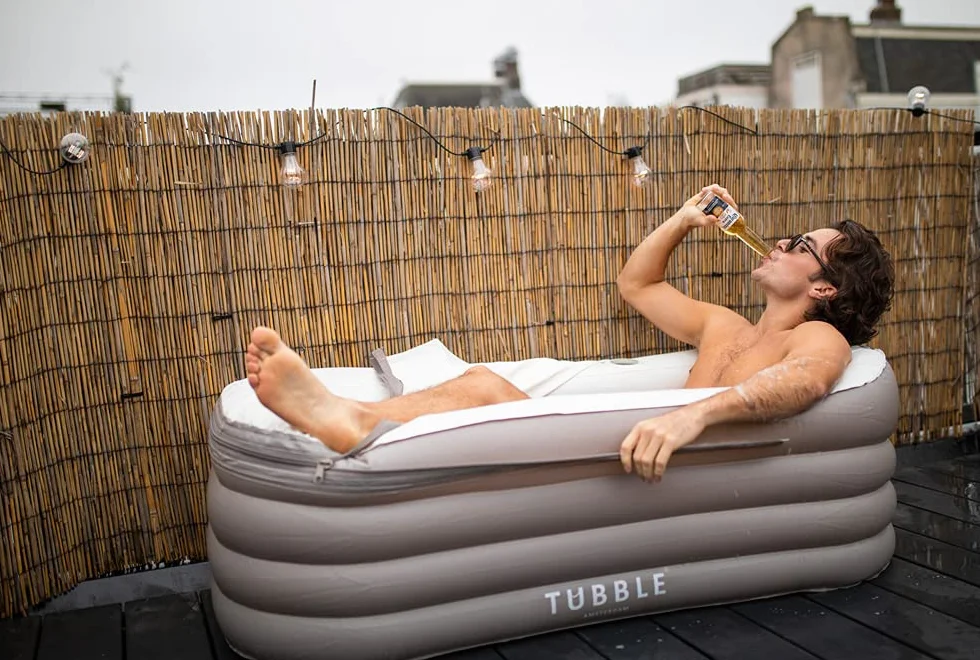 Tubble Compact Bañera Inflable - Uso caliente y frío - Montaje rápido en 1 minuto - Bañera plegable para adultos hasta 170 cm - Gris pardo Ambient - 200L