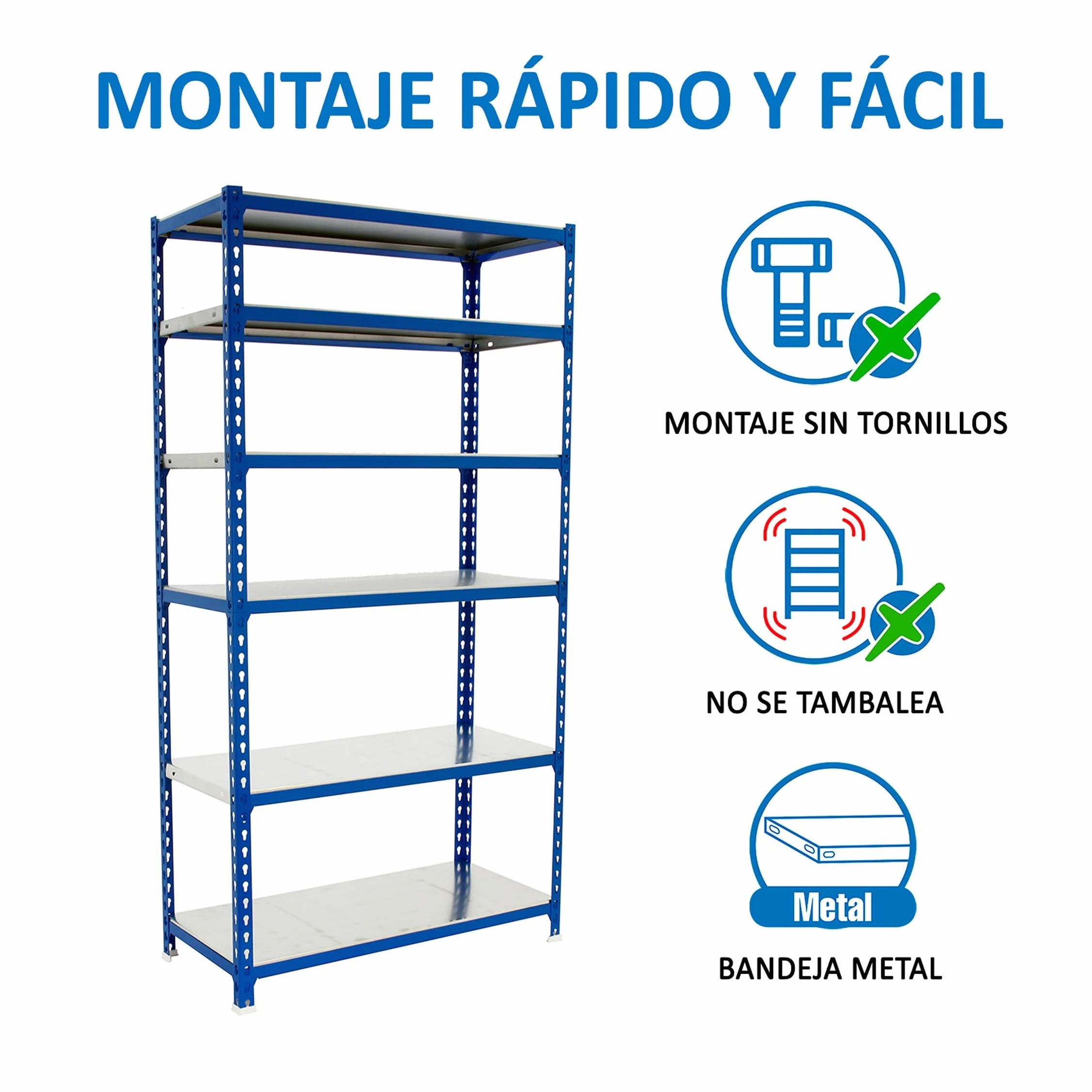 Simon Rack Estanterias Metalicas, 2500x900x400 mm, 6 Baldas de Metal, 180 kg de Punto Flexión, Estanterias Almacenaje, Azul/Galva - Simonclick