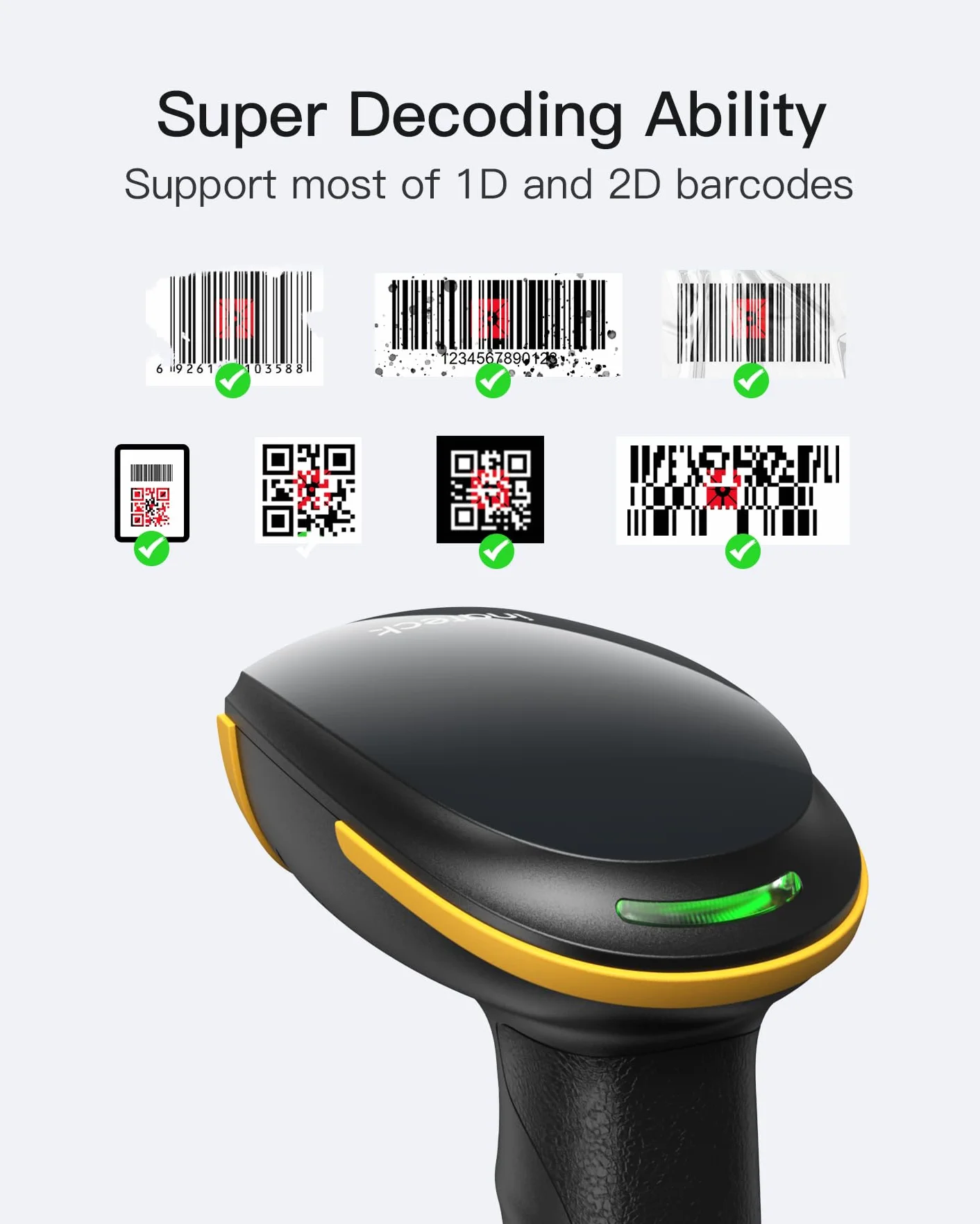 Inateck BCST-23 Escáner de Código de Barras Bluetooth Inalámbrico 1D 2D USB Portátil