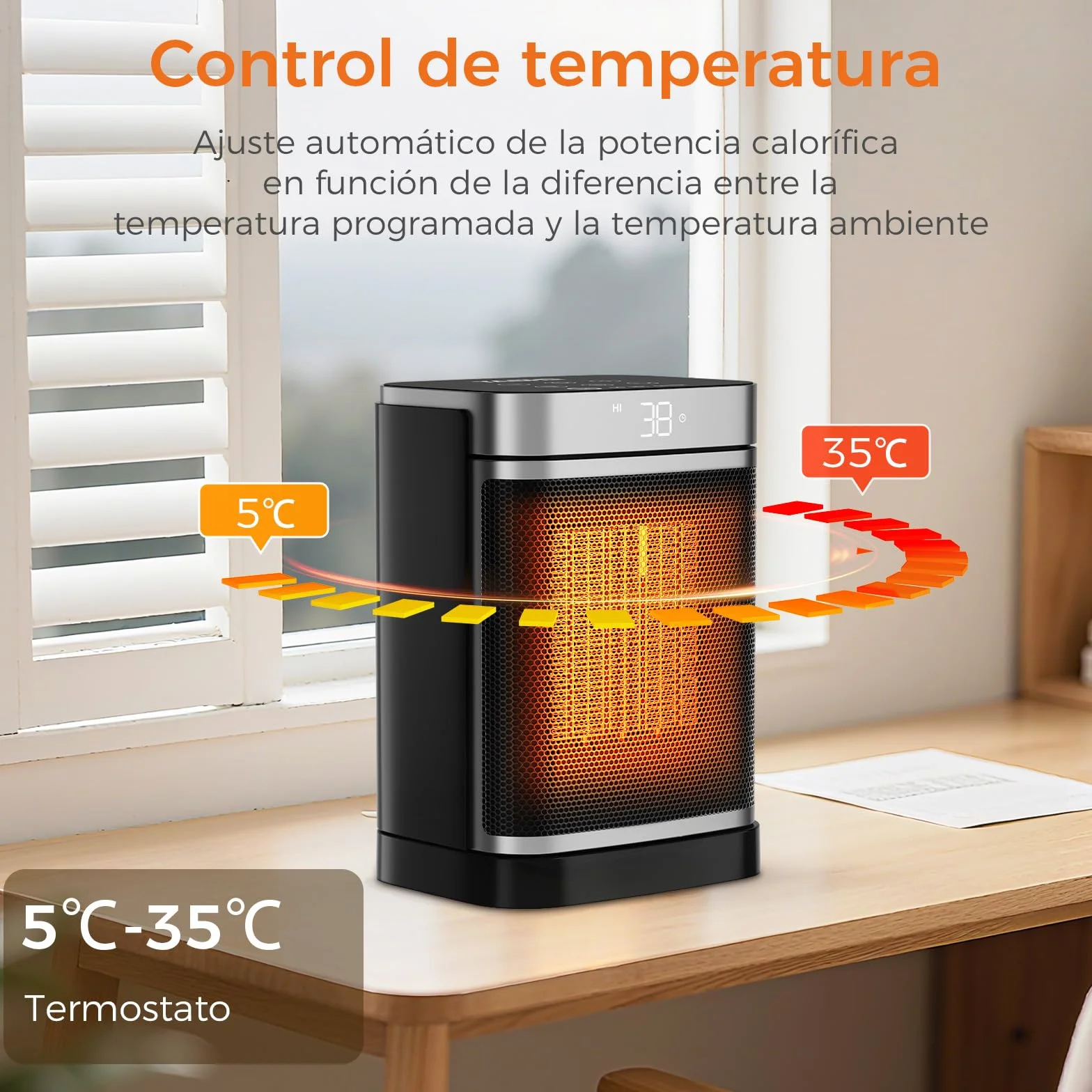 YASHE Calentador Eléctrico PTC de 1500 W con ventilador y ahorro de energía, oscilación de 70°, termostato, control remoto, protección contra sobrecalentamiento y vuelco, temporizador de 1 a 24 h