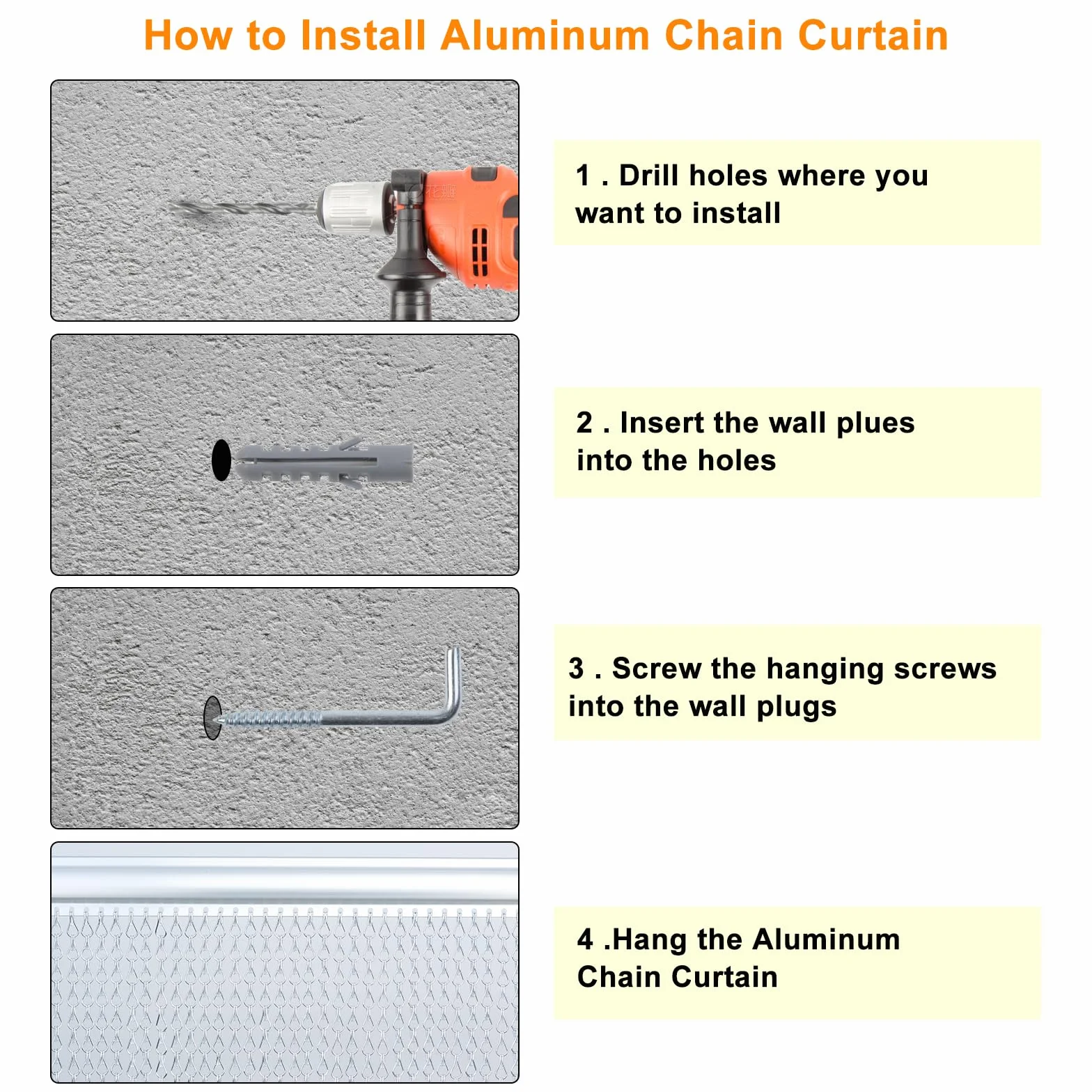 Cortina de cadena de aluminio para puerta, 100 cm x 210 cm, para mosquiteras de metal