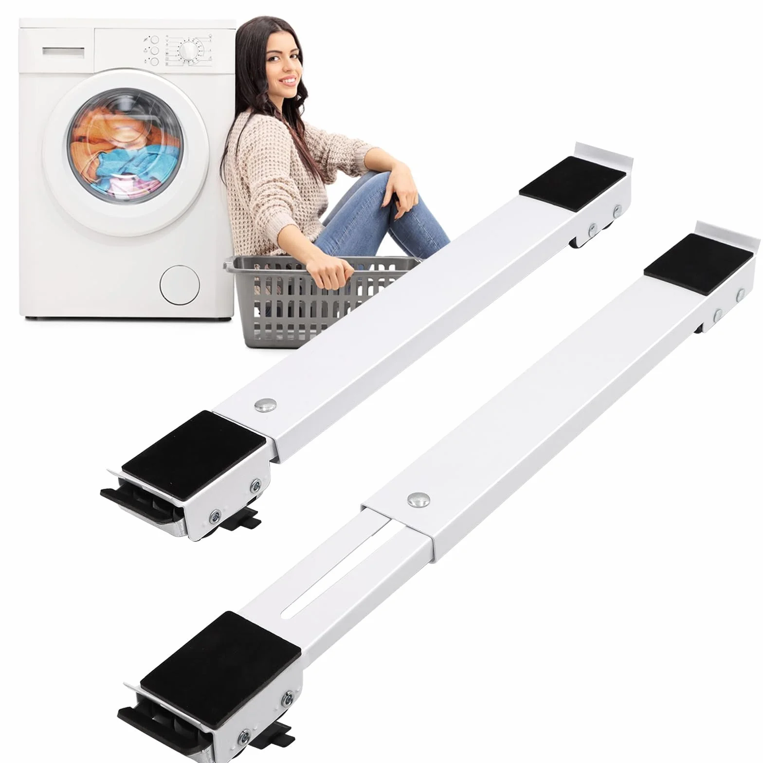 2 unidades de soporte ajustable para lavadoras, ruedas de muebles de acero inoxidable, pueden soportar 300 kg, ruedas de transporte de muebles con base antideslizante de goma para