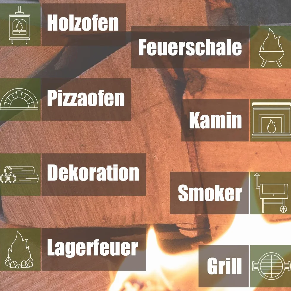 Leña Madera 25 cm para Estufa y Chimenea Brasero Parrilla Cesta de Fuego Troncos de Madera de Haya 30, 60 o 90 kg Kingpower, Cantidad:30 kg