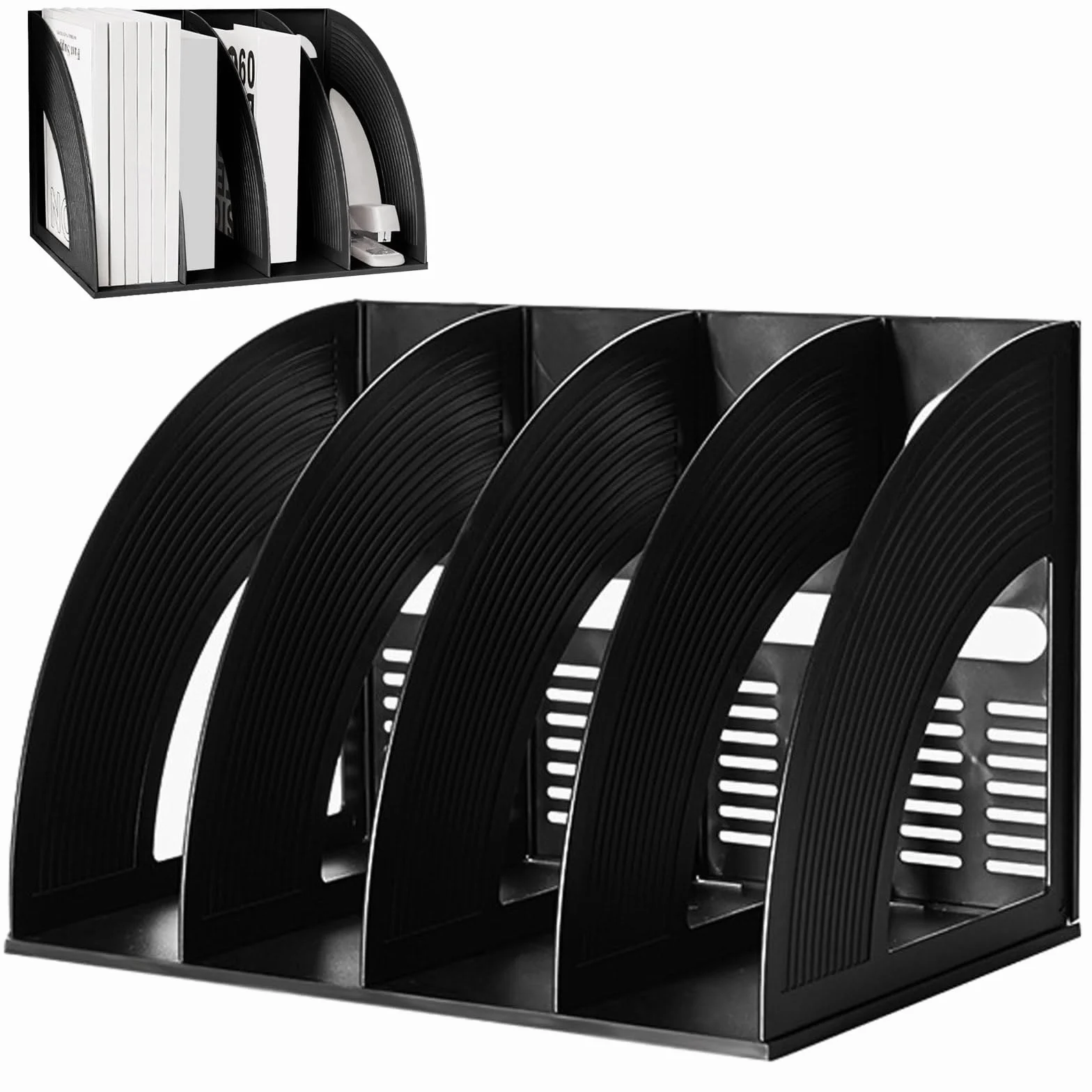 Archivador de Revistas 4 Compartimentos Vertical Plegable Negro