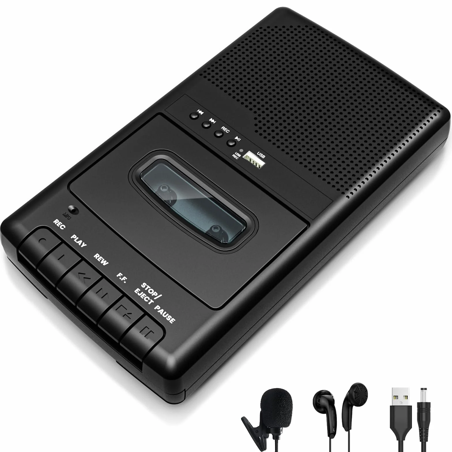 Reproductor de Casete Portátil USB con Micrófono, Convertidor Digital de Casetes a USB