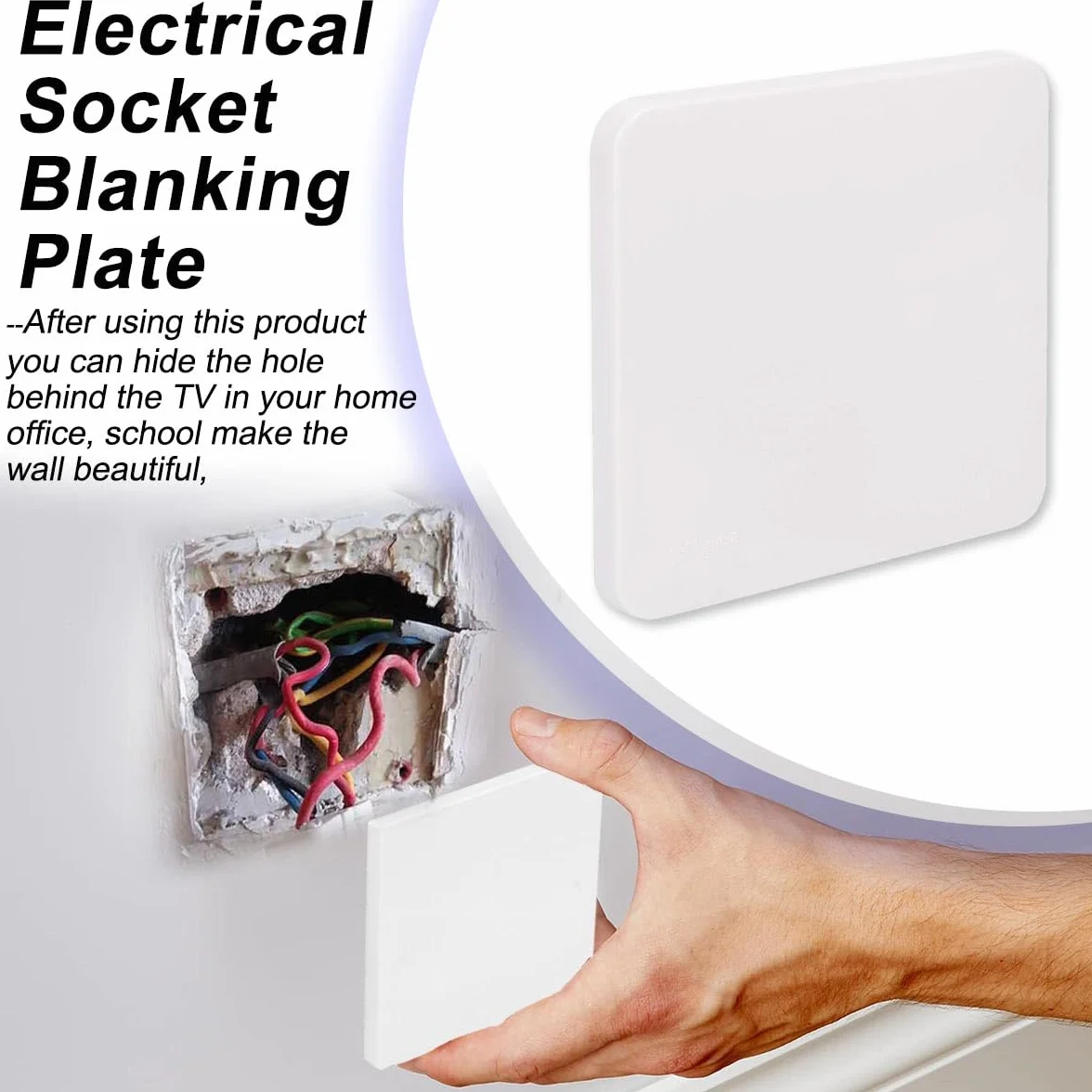 2 paquetes Placa en blanco única Orificio para tornillo oculto Cubierta de placa ciega de forma cuadrada de 1 unidad Placa ciega para enchufe eléctrico de una sola unidad