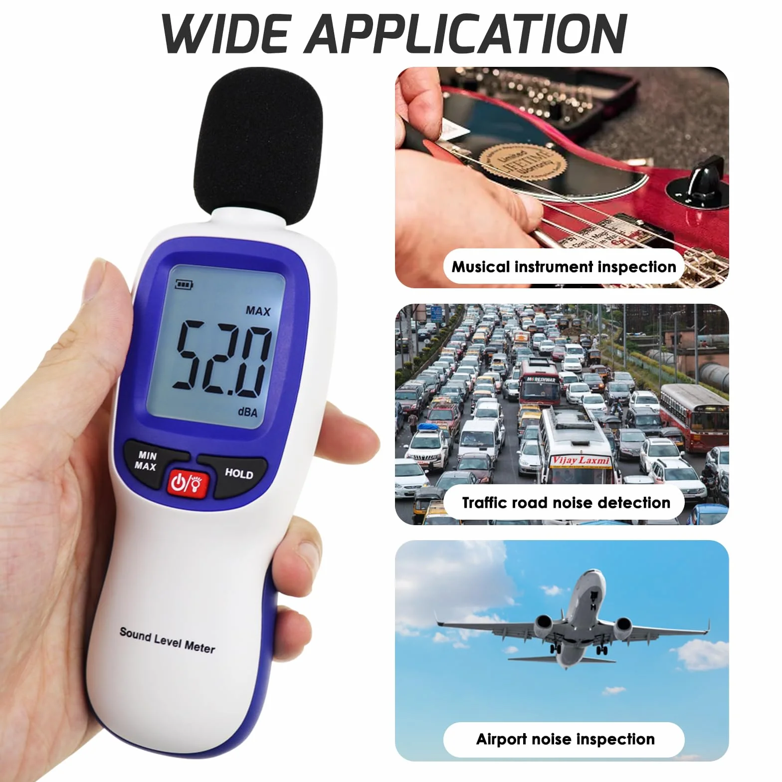 Medidor de Nivel de Sonido Digital Bluetooth SPL 30~130dBA MAX/MIN Retención de Datos Pantalla LCD Retroiluminada