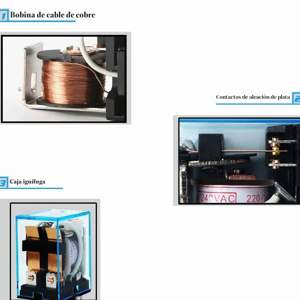 Tyenaza Rele 220V, Relé de Alimentación Electromagnético, LY2NJ AC 220V 8-Pin 10A Mini Relé de Potencia Electromagnético con Base de Enchufe, para Sistema de Control AutomáTico, Equipos ElectróNicos