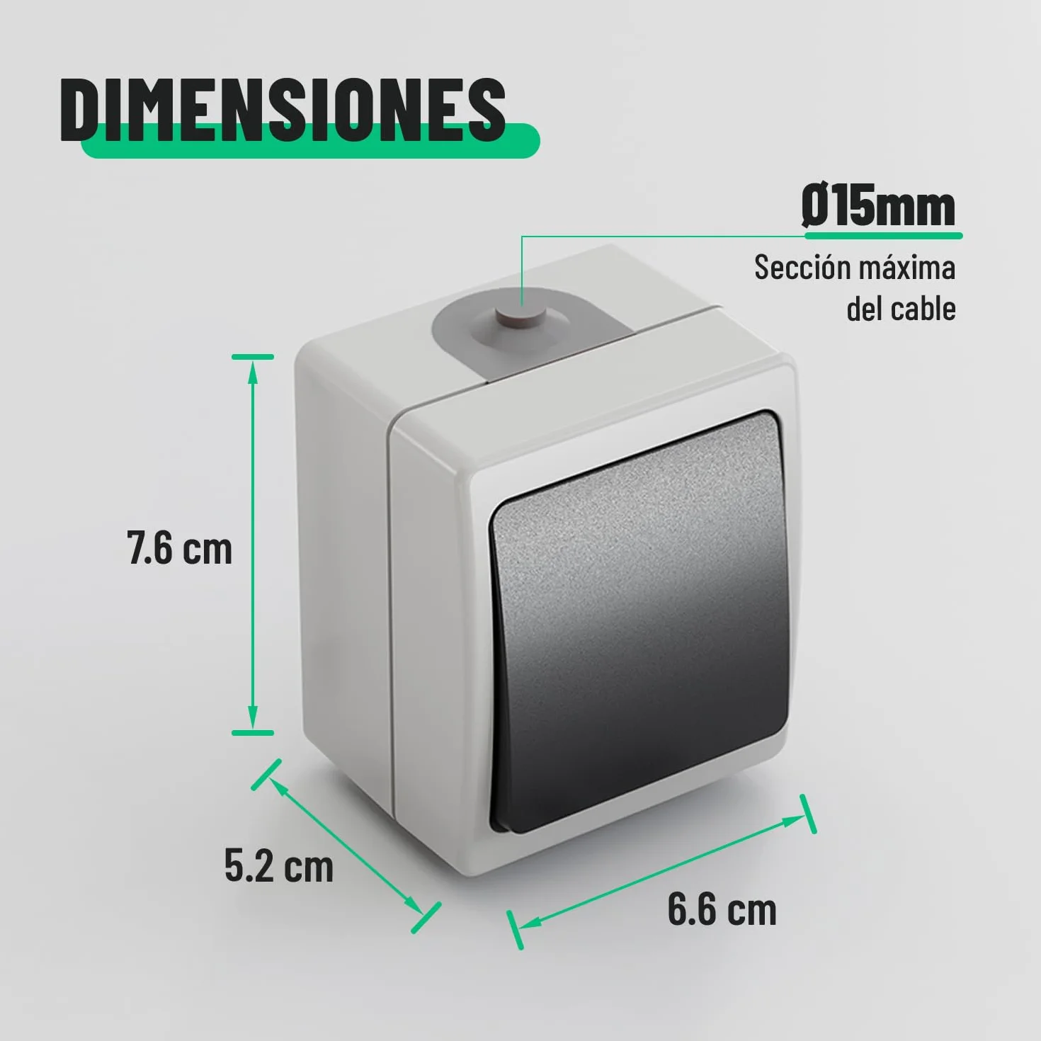 ABSINA Interruptor de superficie para lugares húmedos - 6x interruptor de superficie de 1 gancho IP54, 250V, 10A